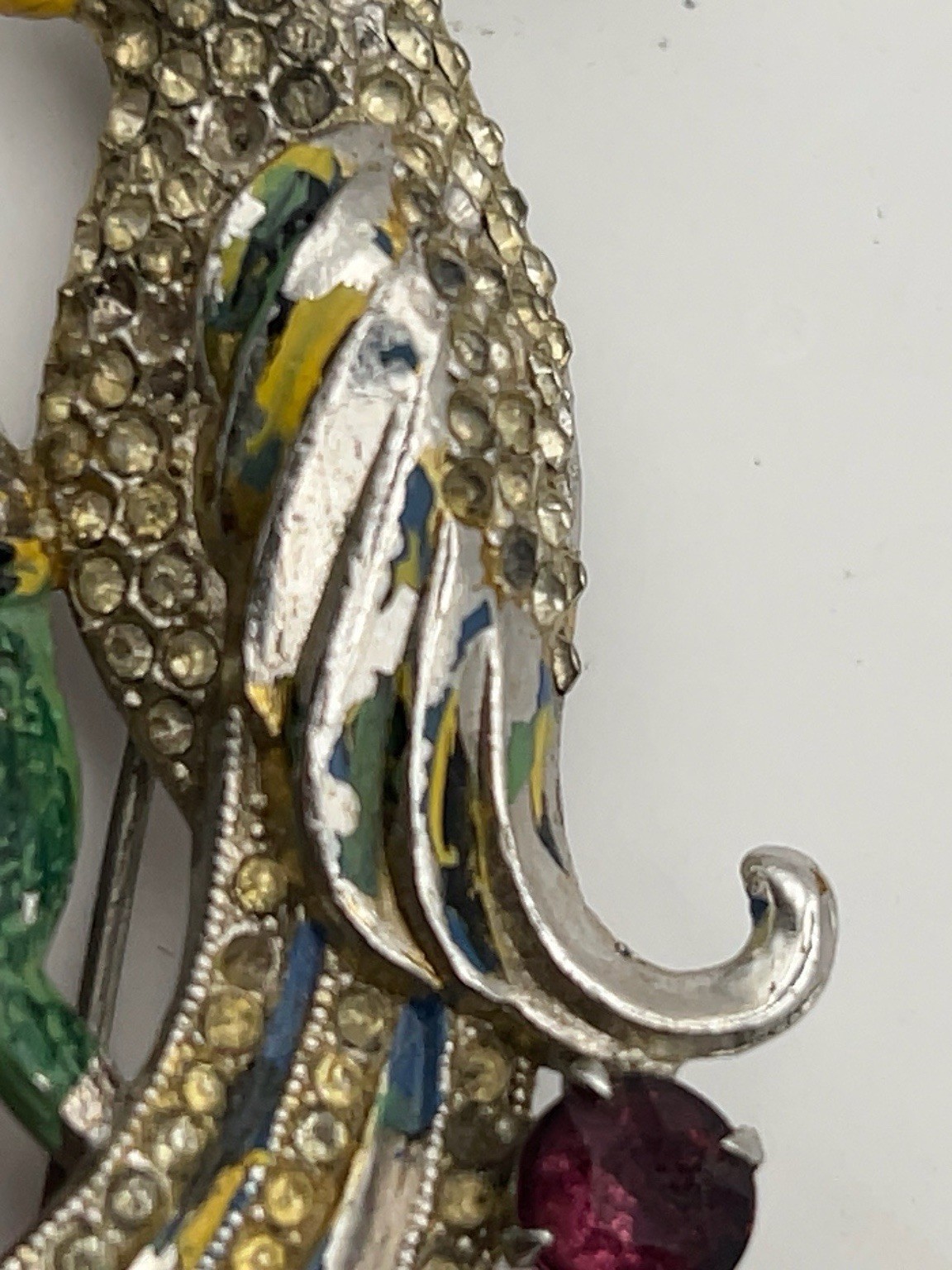 Vntg 3.5” Cockatoo Bird Brooch Pink Rhinestones Enamel Pin Unsigned Coro Read