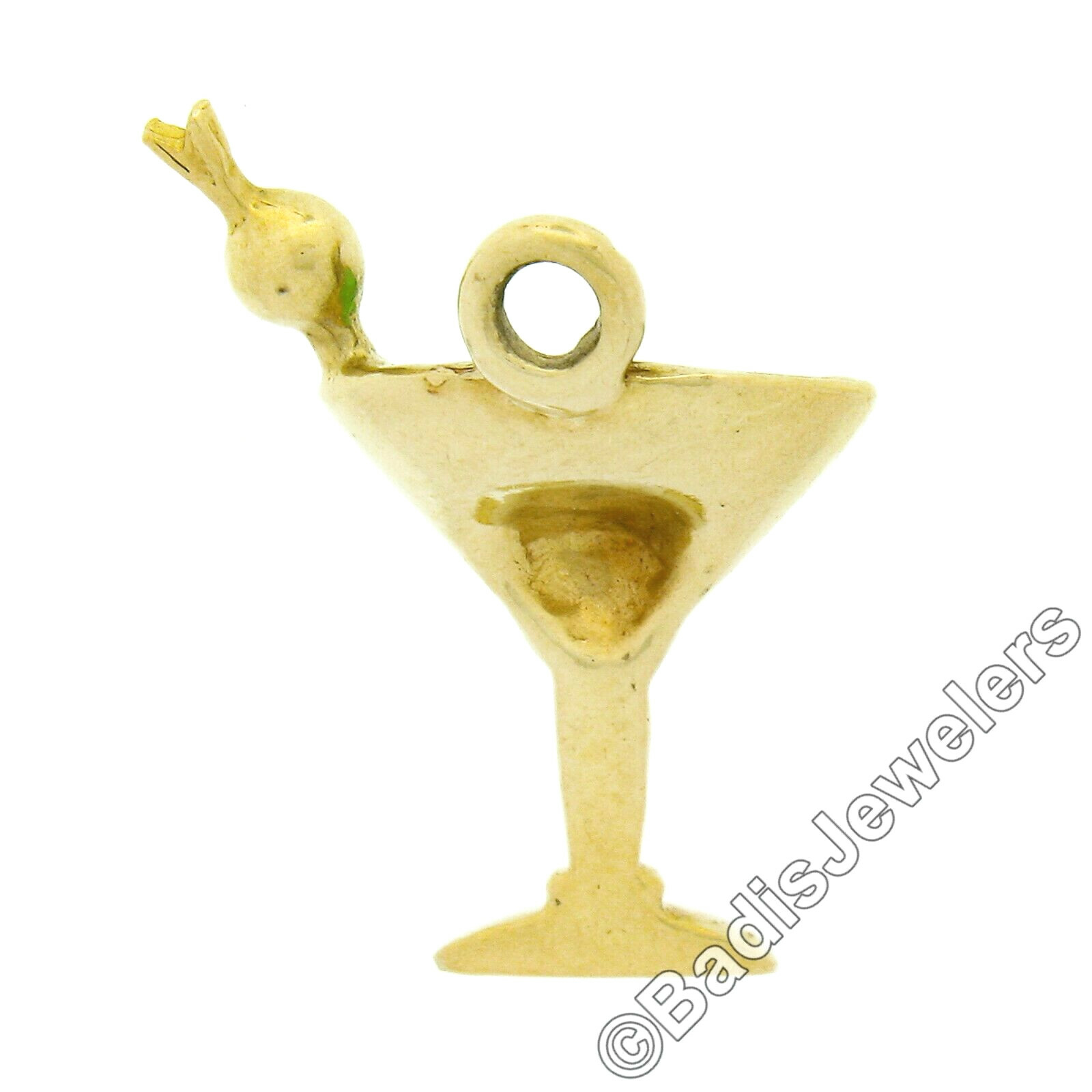 Vintage 14K Yellow Gold Green & Red Enamel Petite Martini Glass Charm Pendant