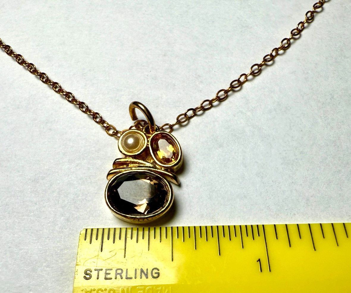 Vintage NOS Gold on Silver 925 Cz & Pearl Pendant & 1/20 14K GF 18″ Necklace