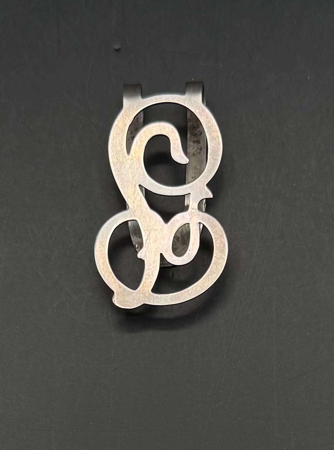 925 Sterling Silver Antique Money Clip Letter “P” Stylized Script by AL Wagner