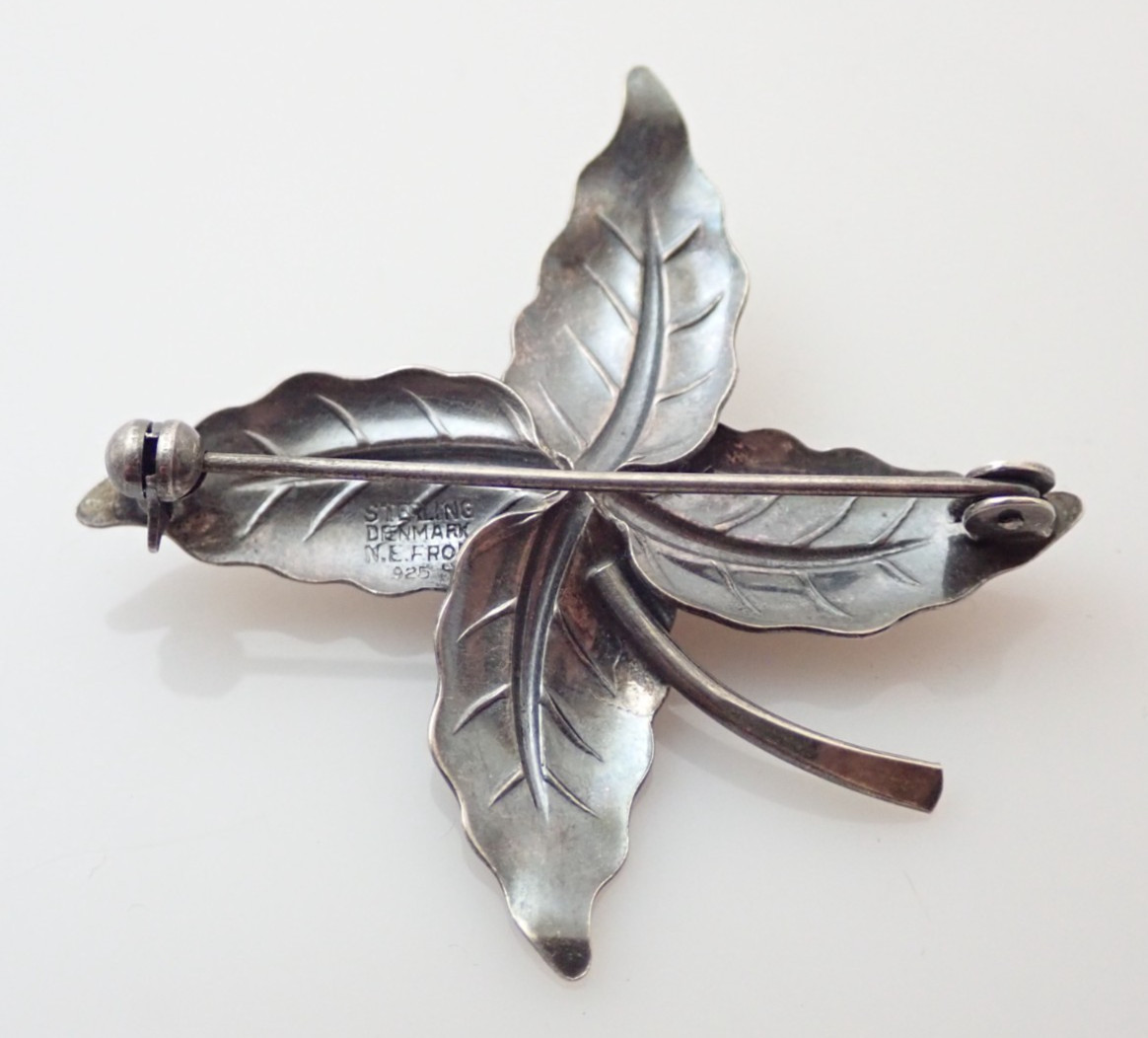 Vintage Niels Erik NE From Signed Denmark Flower Sterling Silver Brooch Pin