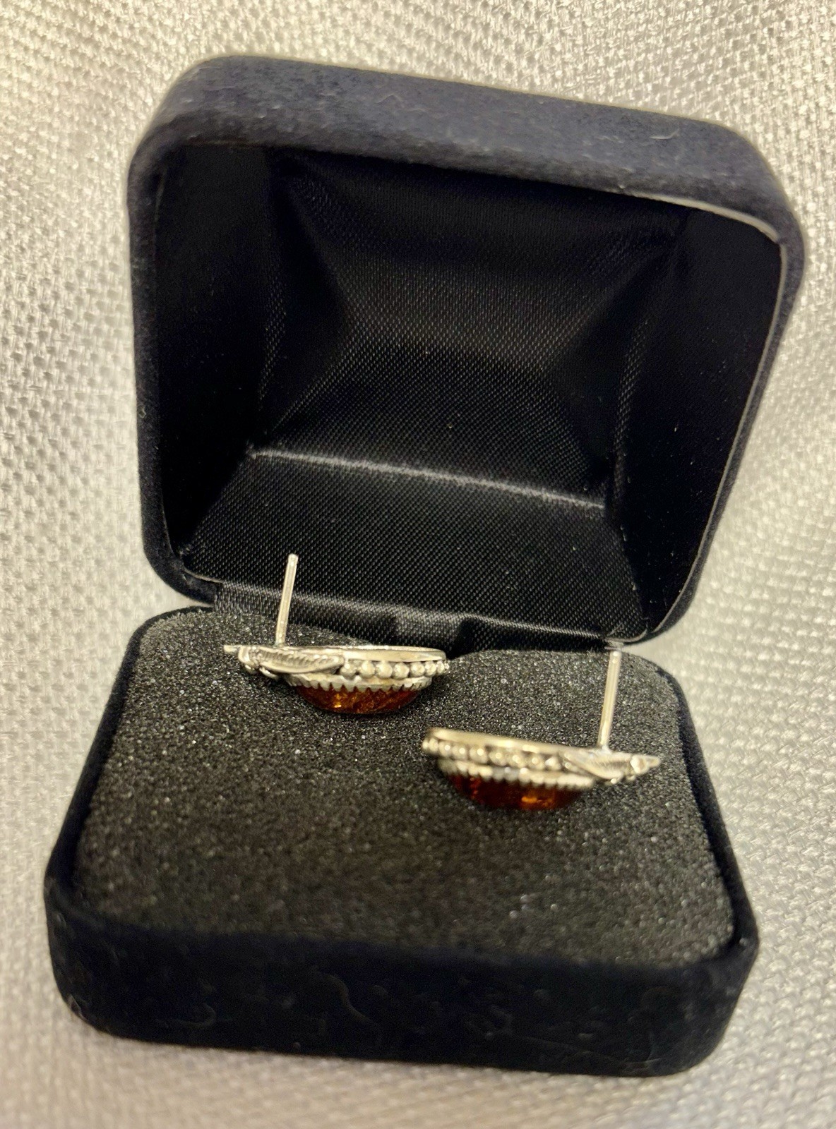 VTG Carolyn Pollack Sterling Cognac Amber Earrings Signed