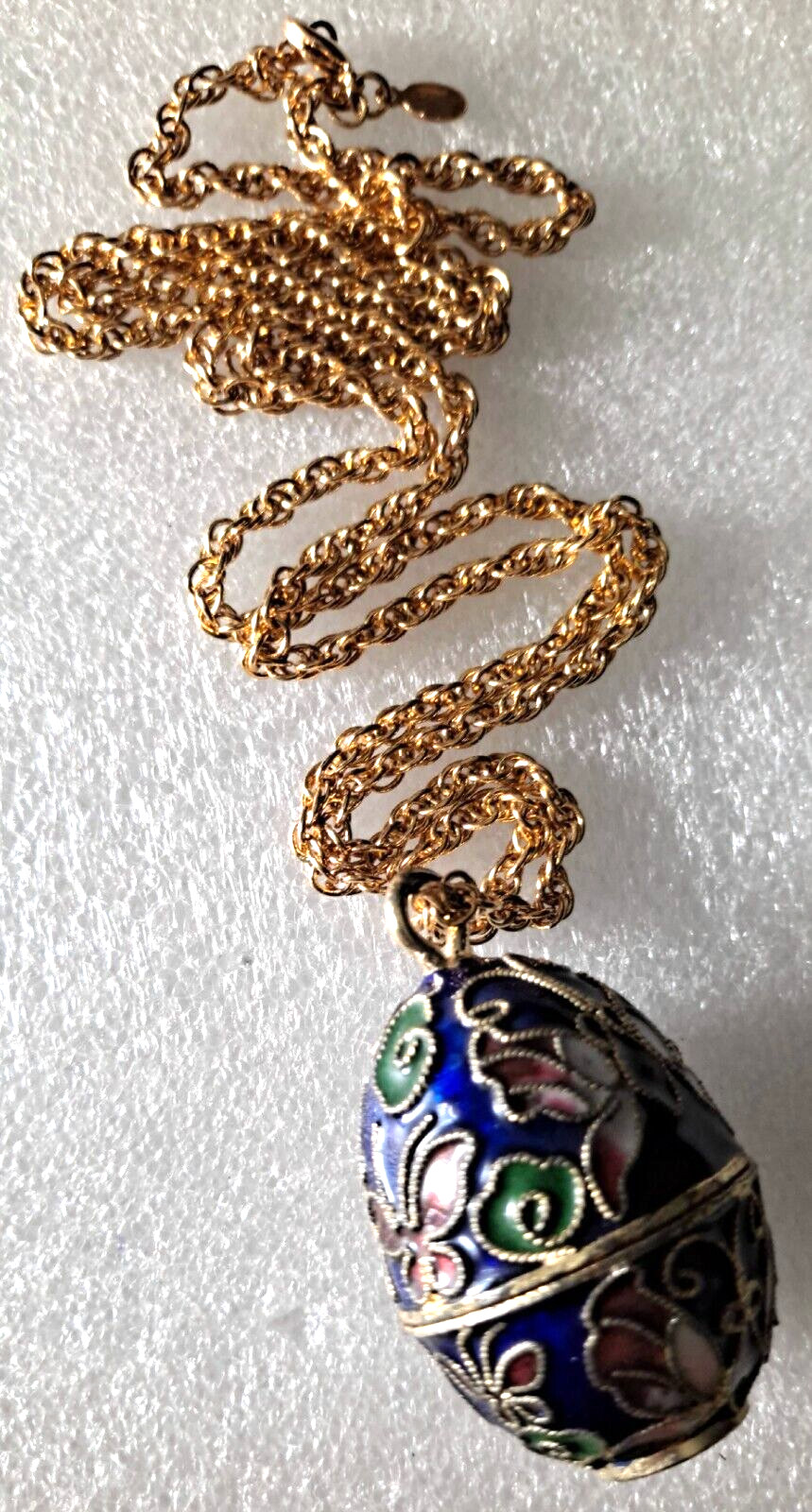 Vintage Cloisonne Egg POISON Necklace Egg Opens Butterfly Design RARE Beauty