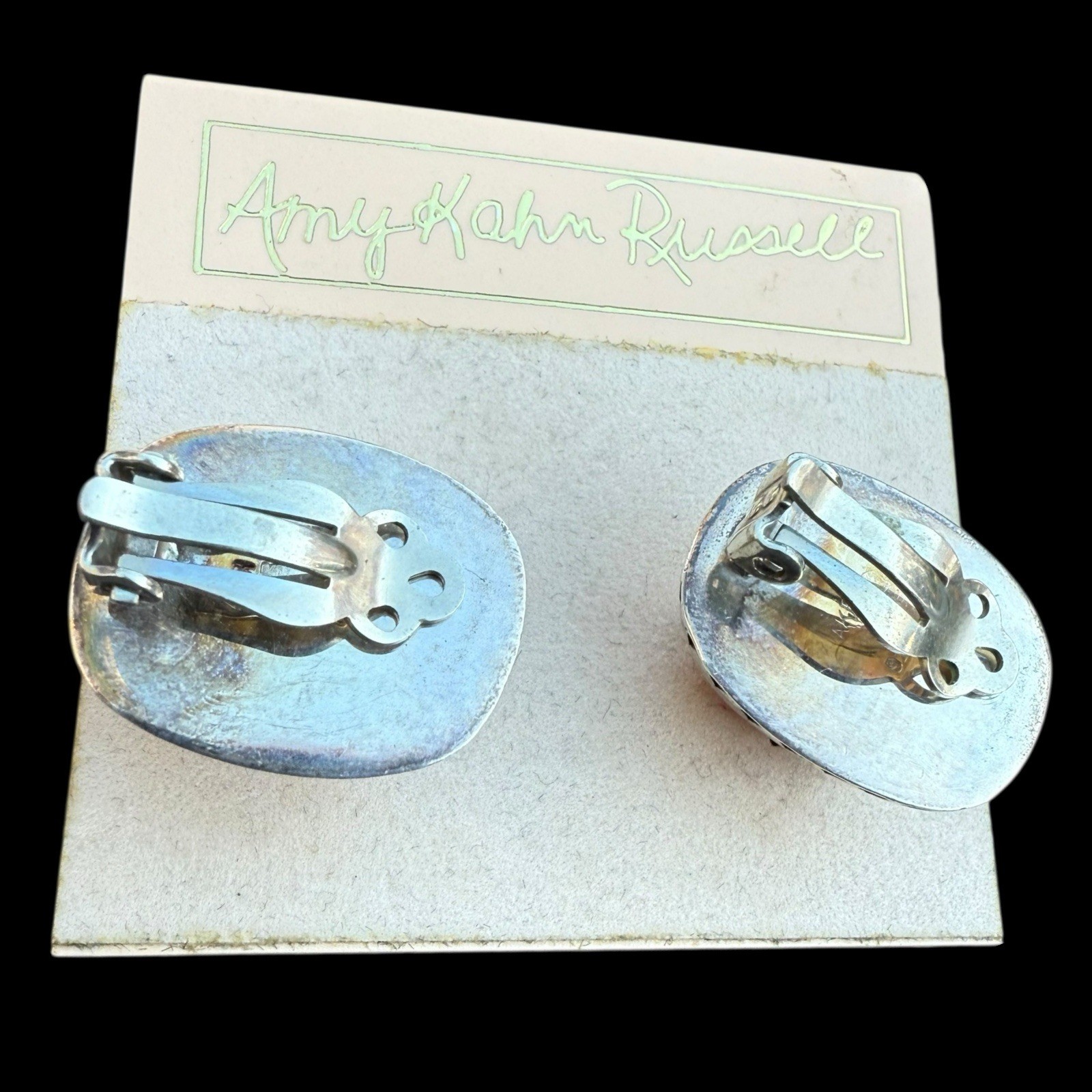 VTG Amy Kahn Russell Celestial Quartz Color Shift Sterling Clip Earrings Pink
