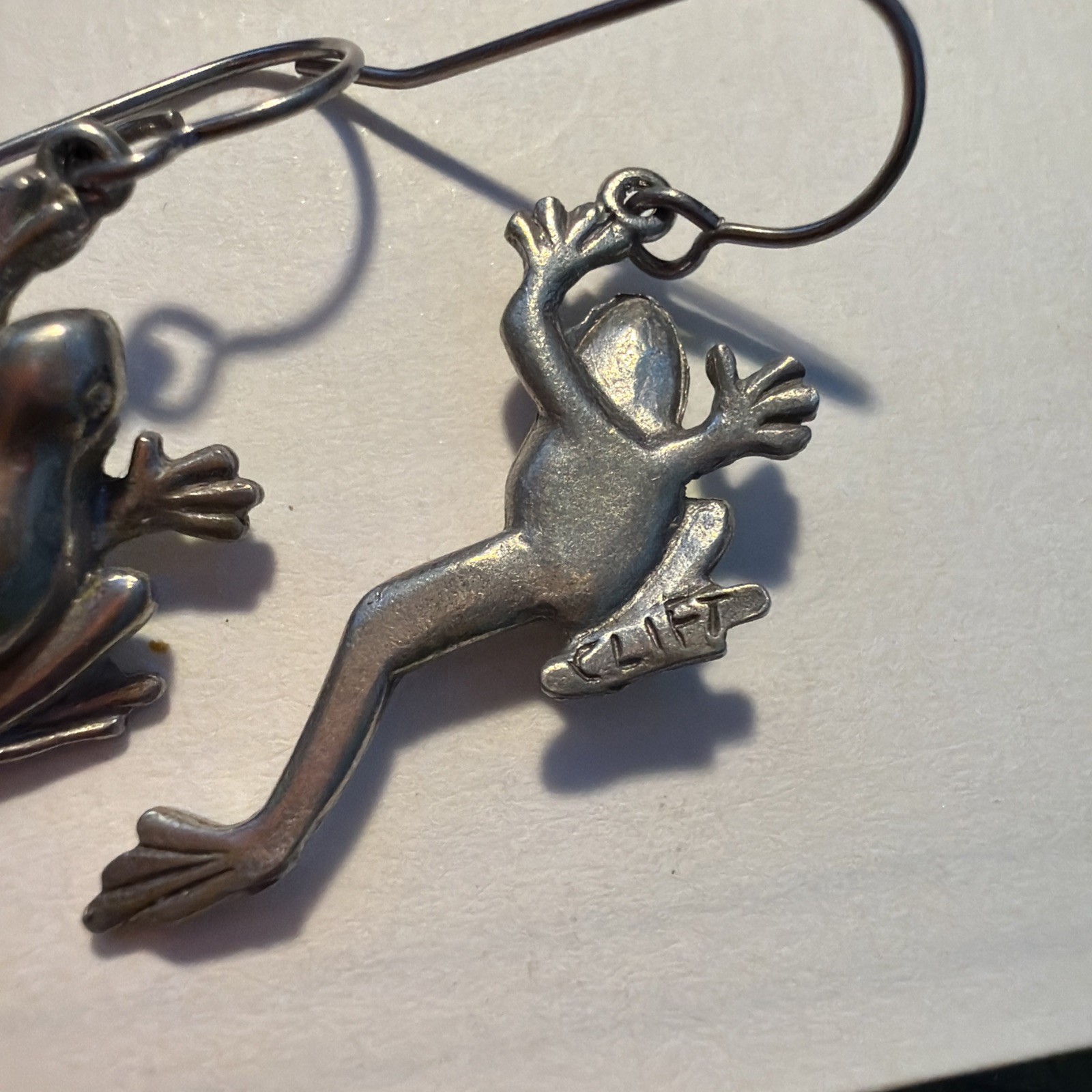 Jim Clift Pewter french Hook jumping tree frog drop dangle Pierced Earrings