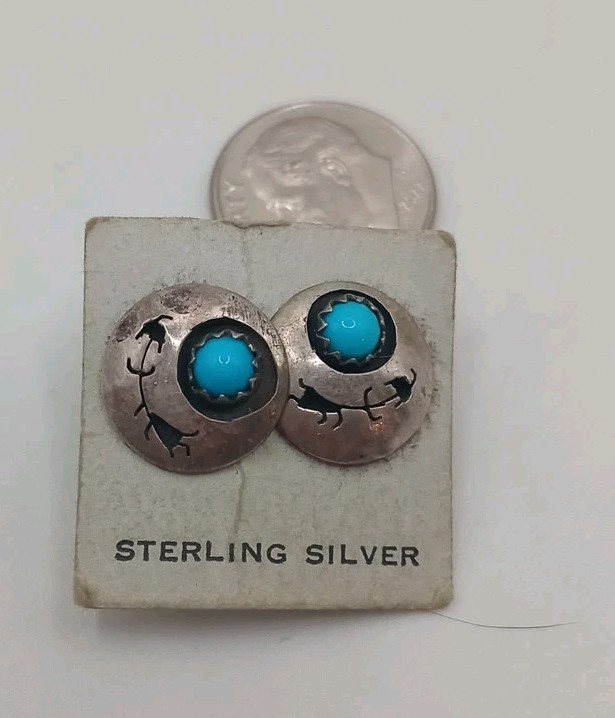 Vintage Sterling Silver South Western Earrings still on Card Native? Small 11mm