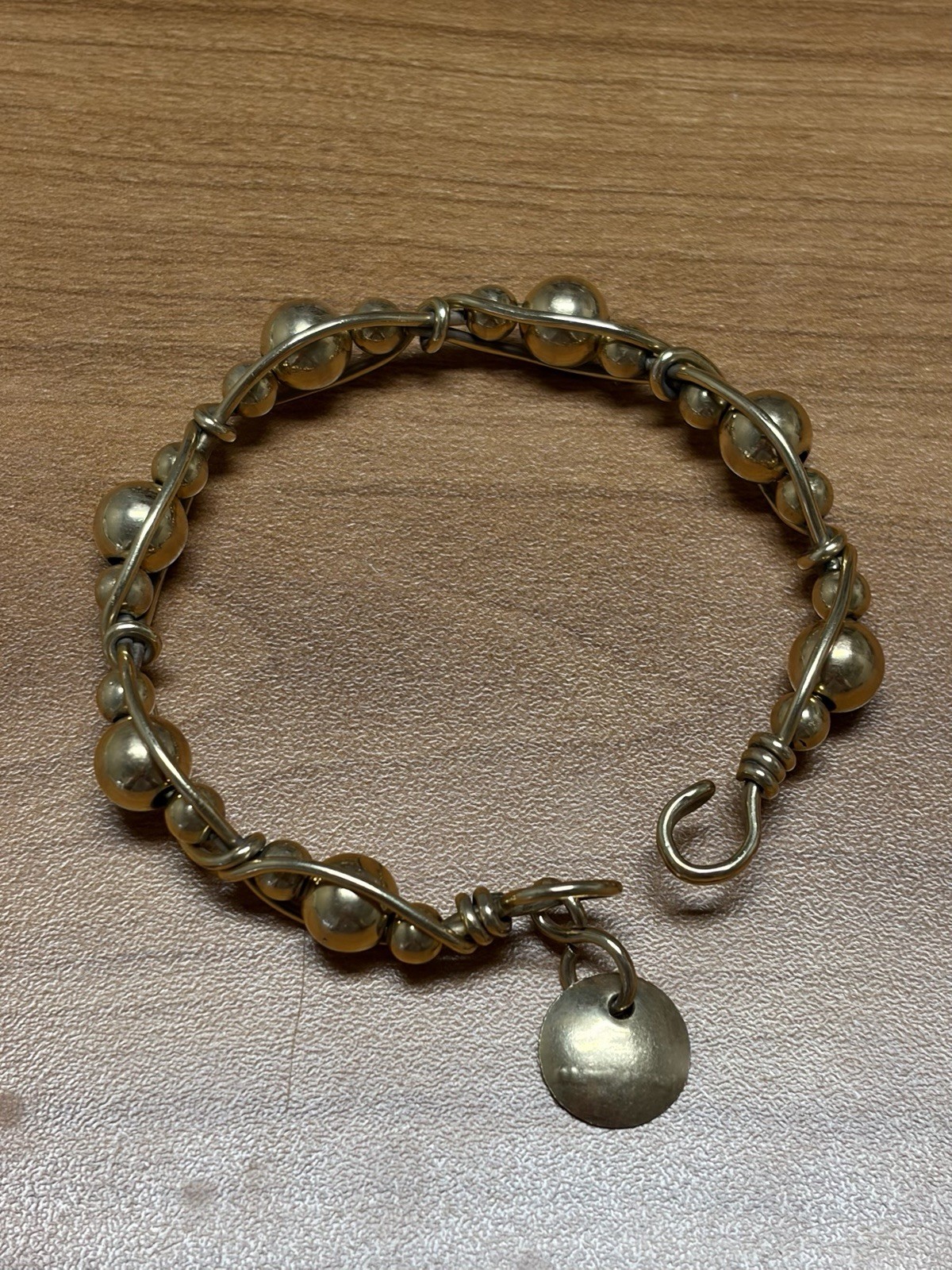 Ladda Bihler 14k Gold Filled Beaded Wire Bracelet, Signed! Hook Clasp!