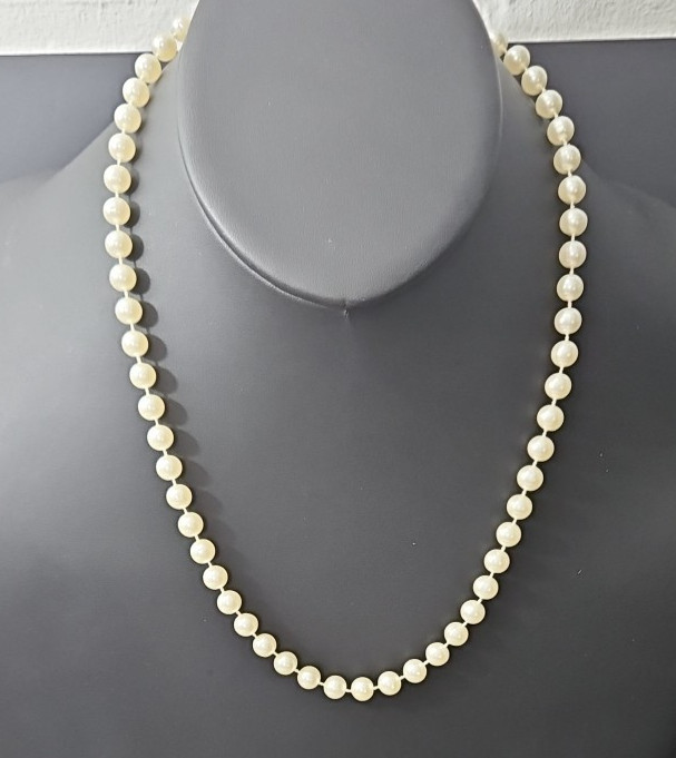 Vintage Faux Pearl Necklace 22 inches Knotted Between Beads