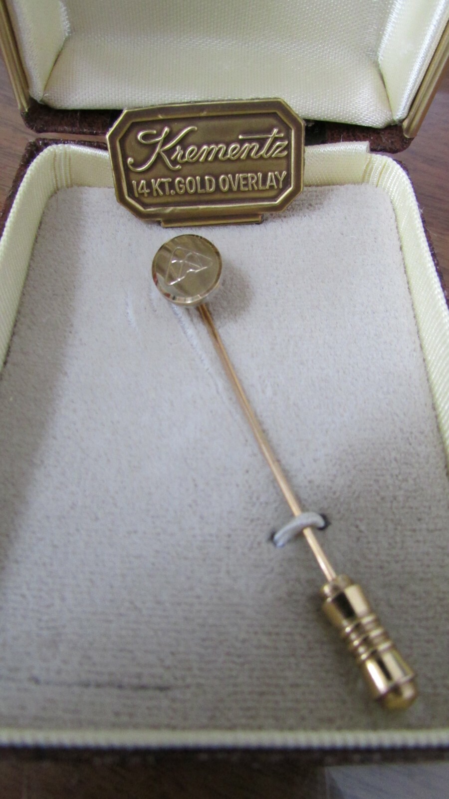 Vintage Krementz Stick Pin, Huntington Alloys Logo, 14Kt Gold Overlay