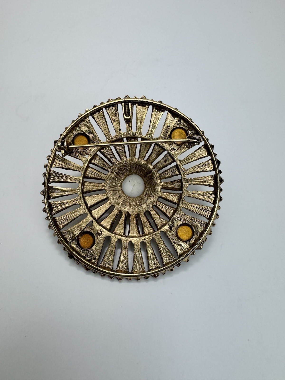 Vintage Gripoix Glass Cabochon Pearl Sunburst Brooch Gold Tone MCM