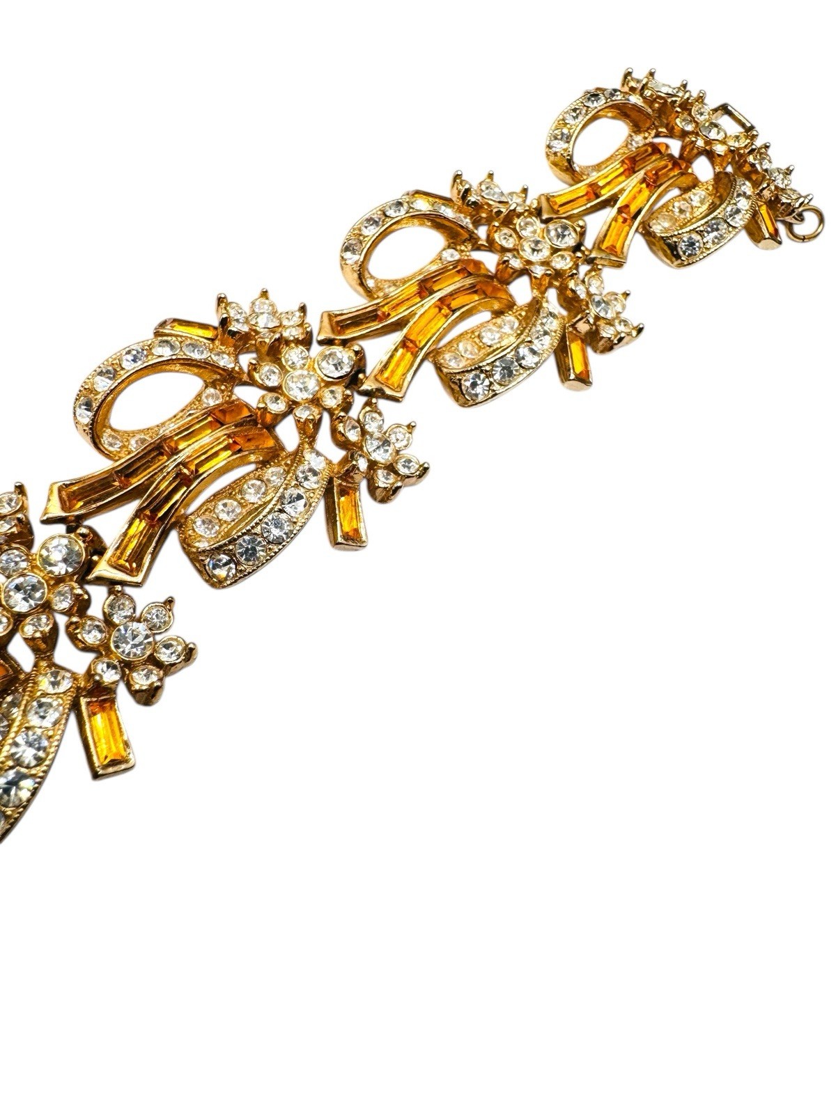 Vintage ORA Topaz Baguette Rhinestone Bracelet Stunning Ribbons & Flowers