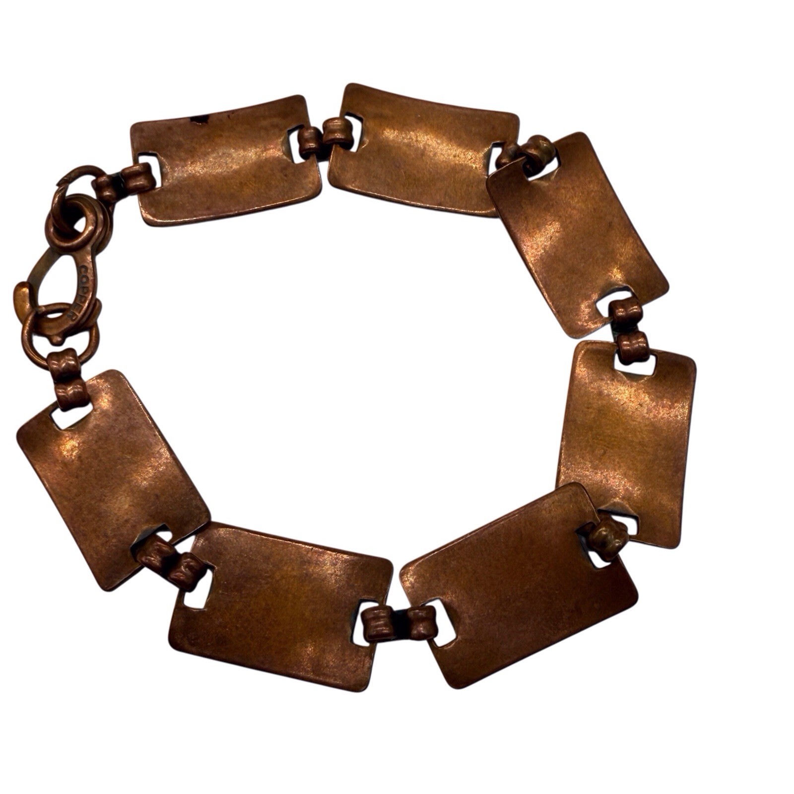 Southwestern Design Copper Link Panel Bracelet Patina Sister Clasp BOHO Tribal 1