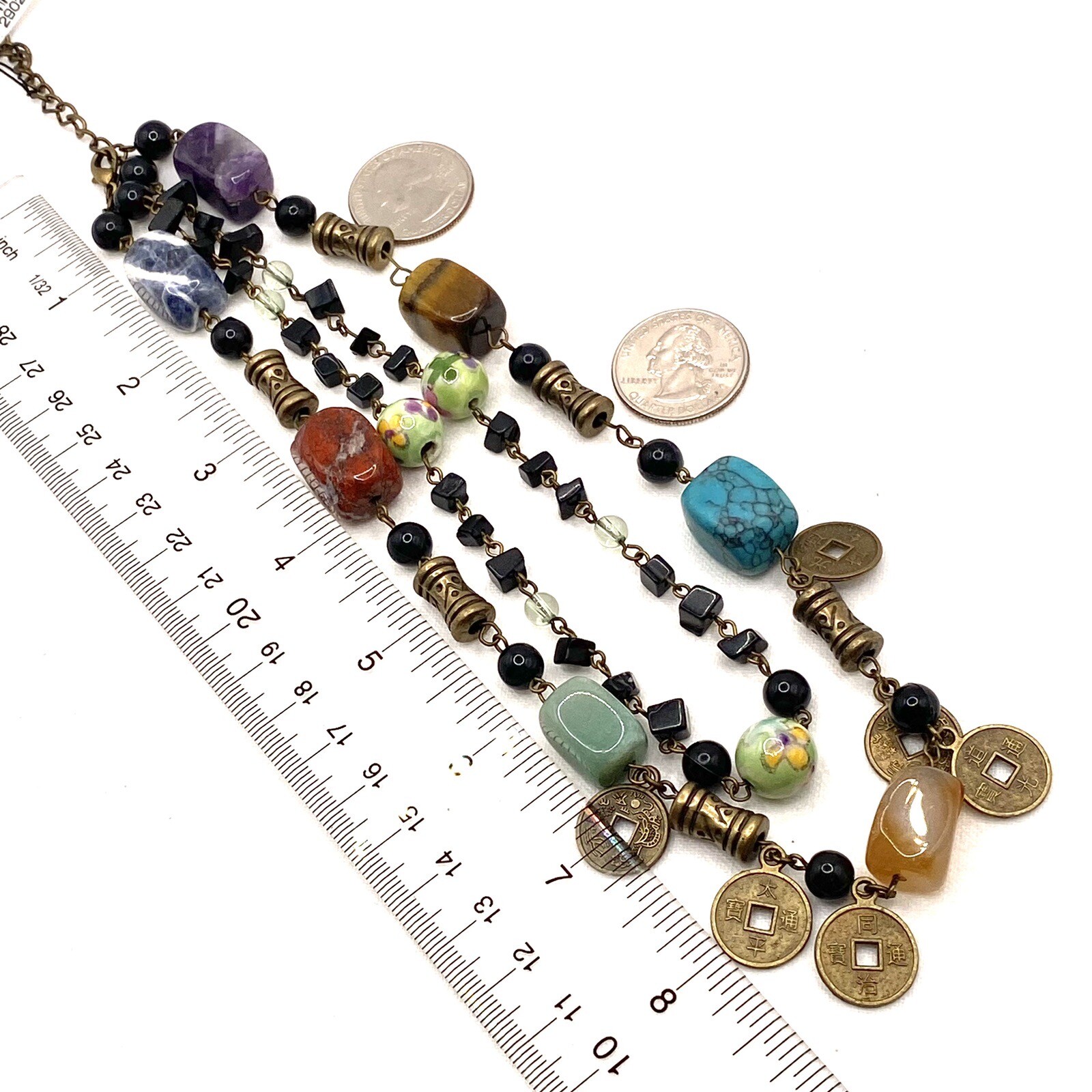 Vtg Relativity Necklace Choker Amethyst Tigers Eye Jade Rose Quartz Howlite G