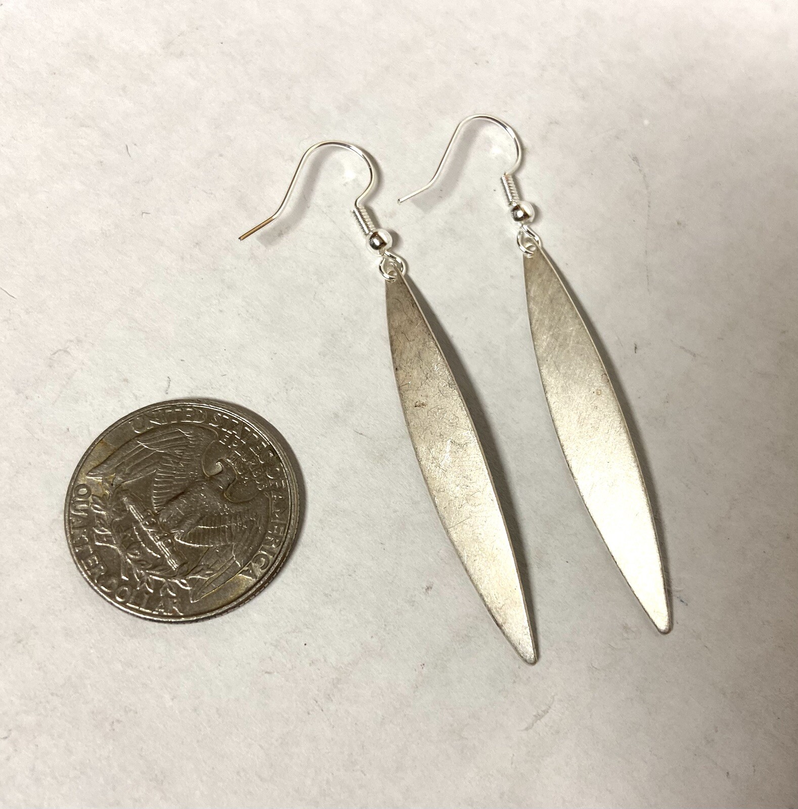 Vintage Green enamel on Silver long Dangle Pierced Earrings- 2″ long