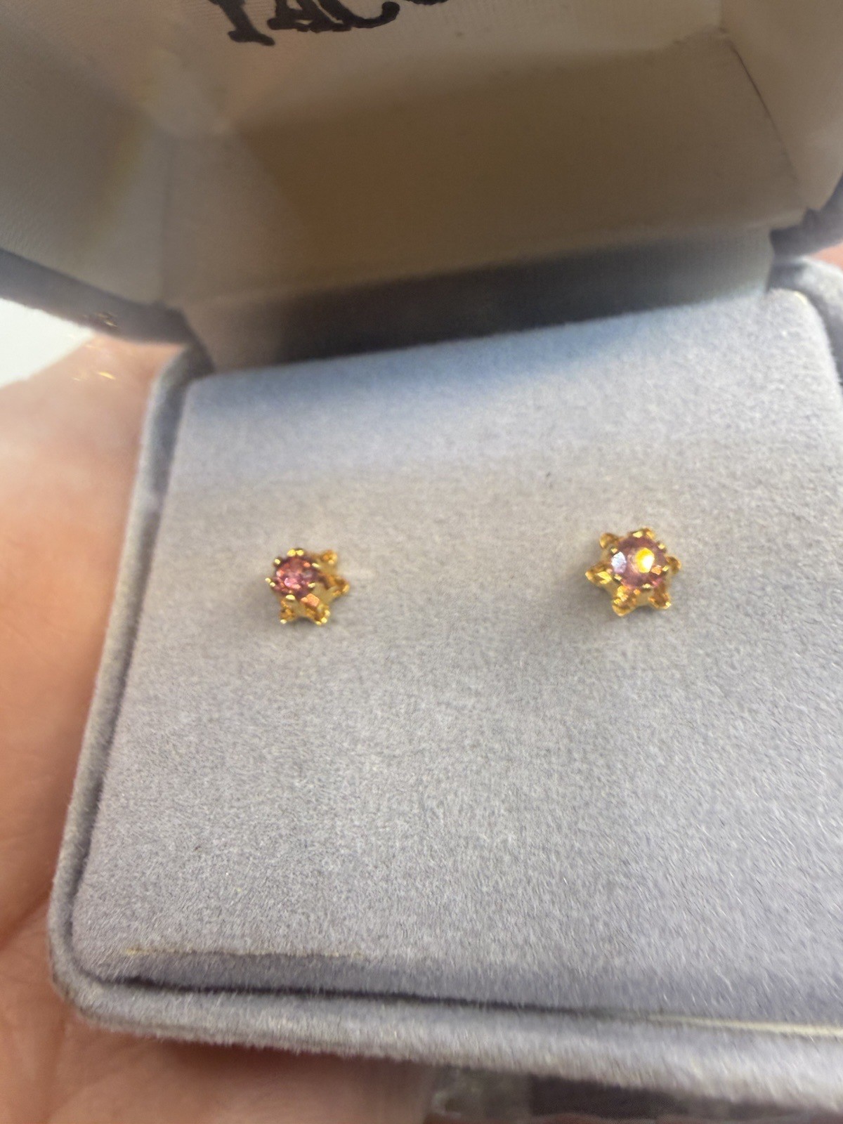 Vintage Estate Pink Sapphire Ruby Gold Tone Studs