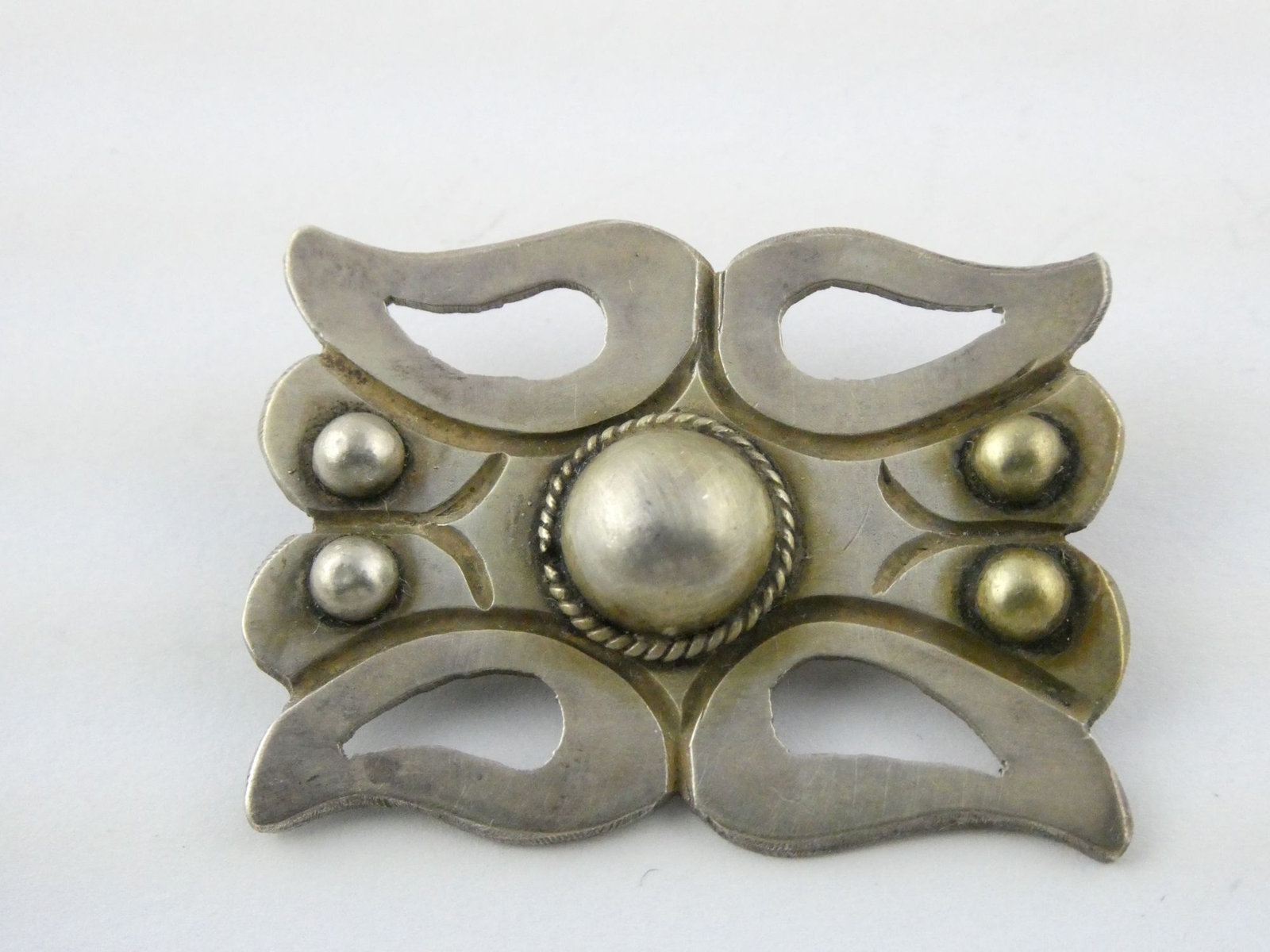 Antique Mexico Taxco 980 Sterling Silver Modernist Brooch Shapes Pin 12.4g 1.5In