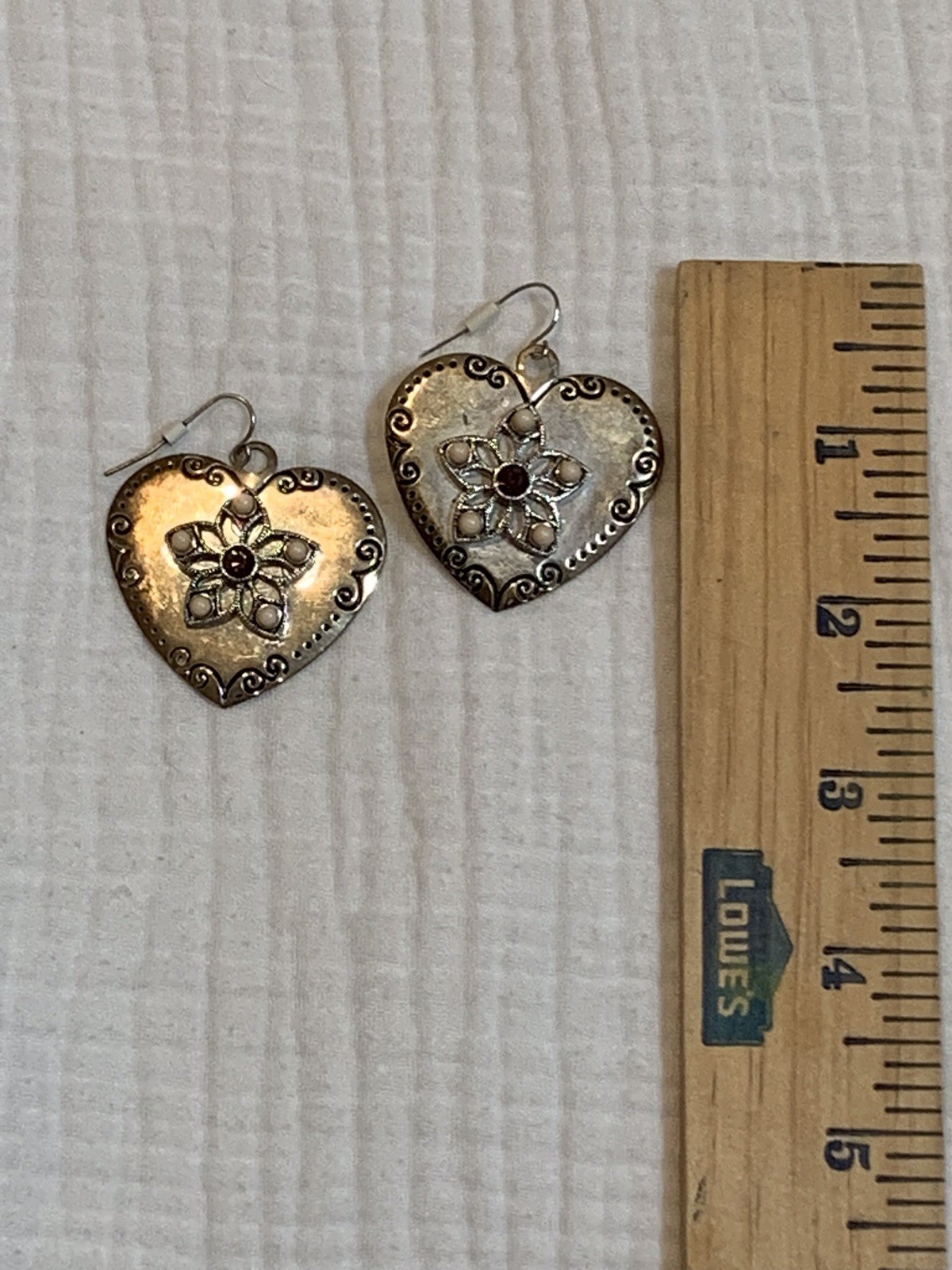 Vintage Silver Charm Necklace Earrings Set Hearts Flowers Beads Boho Cottagecore