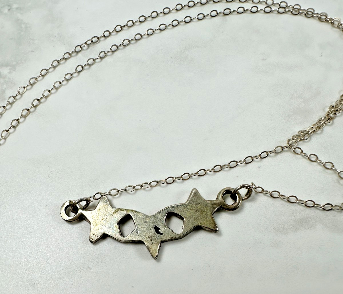 Sterling Silver Southwest Necklace – 3 Stars with Turquoise Chip Inlay – 14″