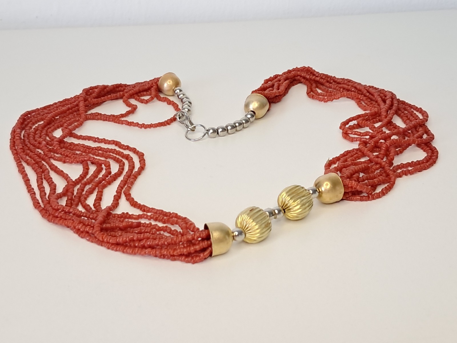 Boho Multi-Strand Red Coral Necklace Mediterranean Ethnic Style 40g