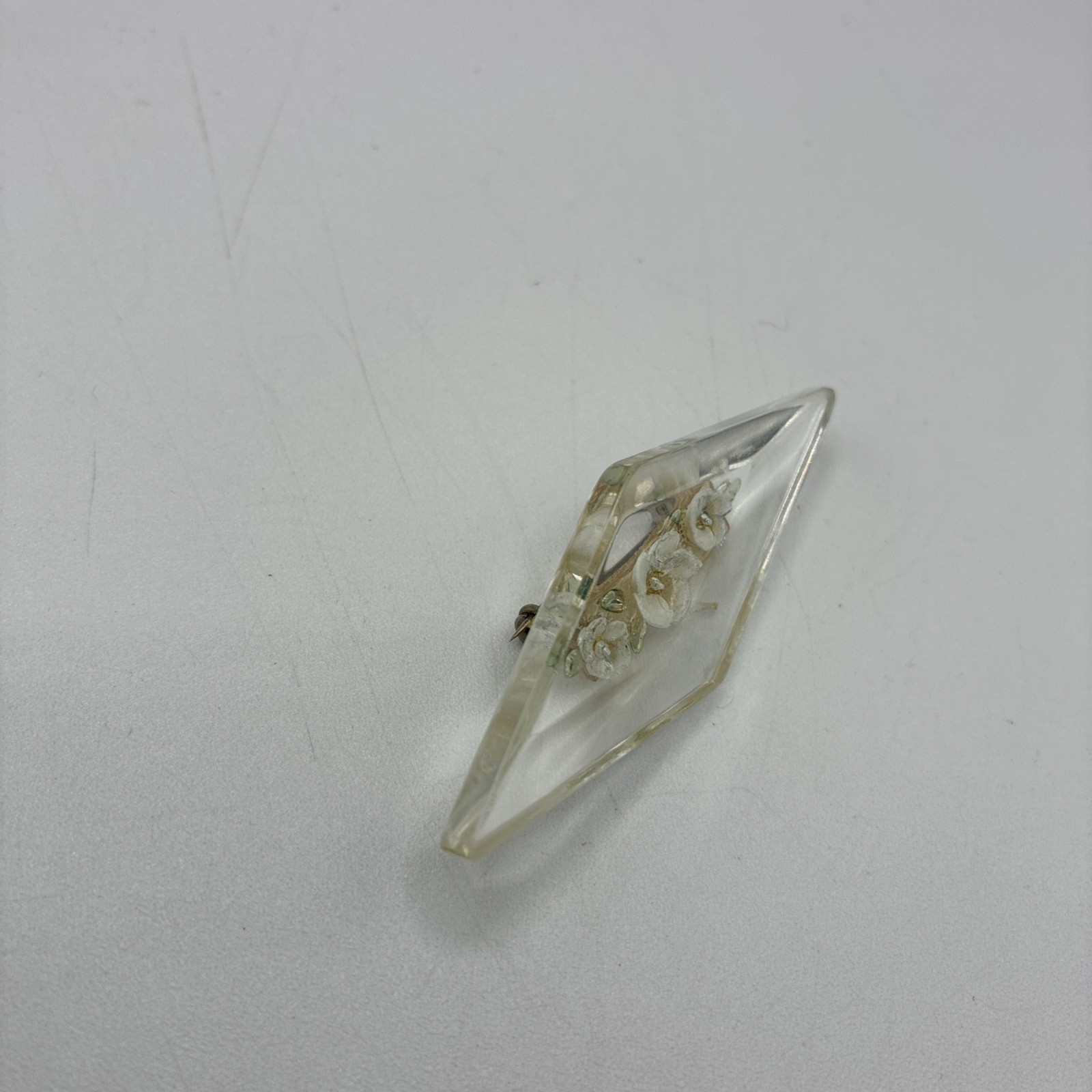 Vintage Lucite Floral Brooch Small Cluster Flowers Brooch Diamond 1930s 1950s