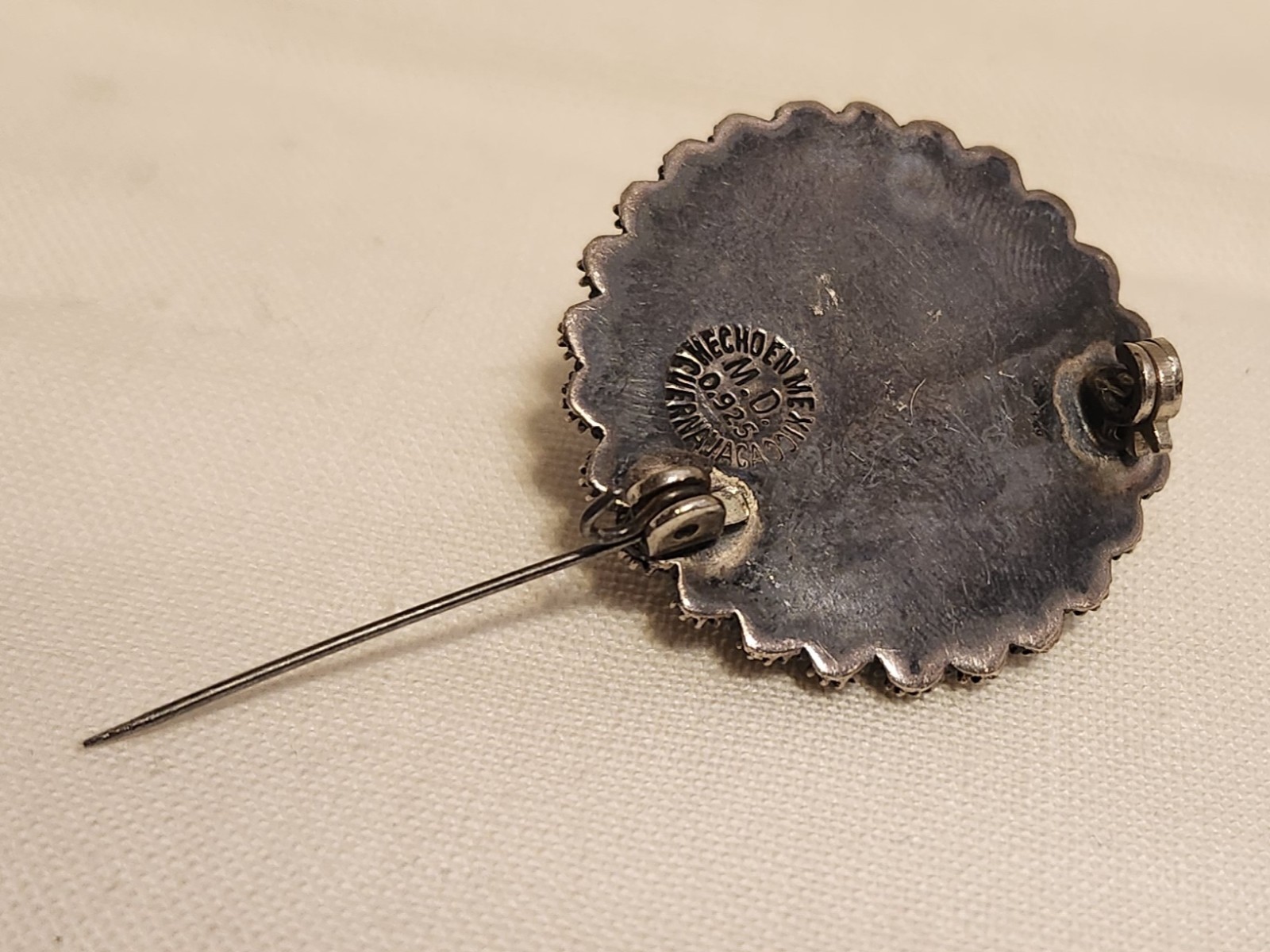 Vintage 925 Sterling Silver Cannetille Style Mexico M.D. Artist Signed Brooch