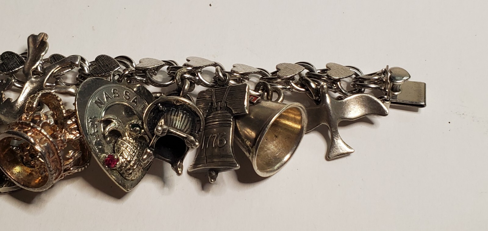ELCO Sterling Silver 17 Charm Bracelet 64 grams – Bullhorn, Crown, Windmill