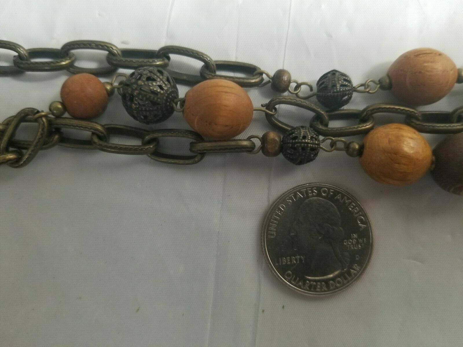 LAURA ASHLEY Necklace Wooden & Metal Beads Coppertone EARTHTONES