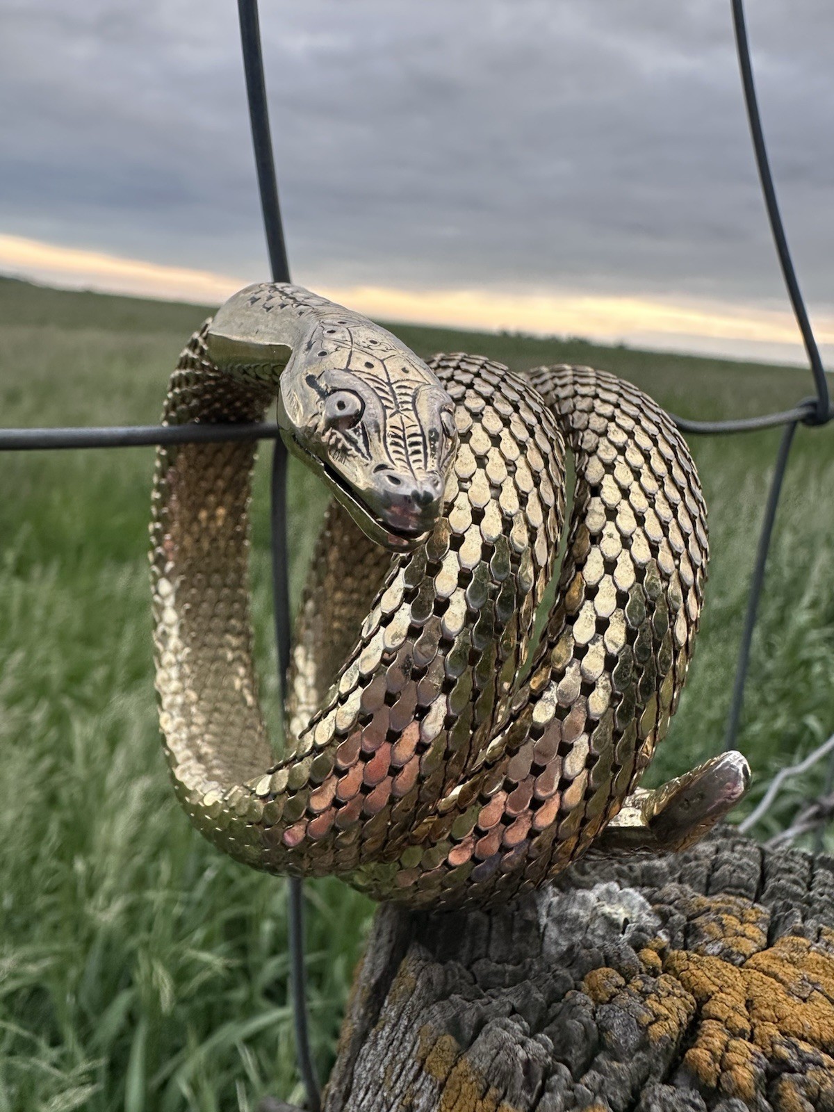 Gold Tone Whiting & Davis Mesh Snake 3 Ring Adjustable Bracelet