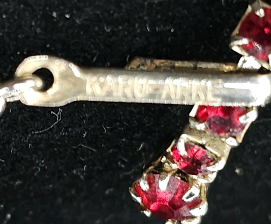 40s KARU-Arke AB BOREALIS Pronged RHINESTONE NECKLACE 16″ Gradiated Red & Pink