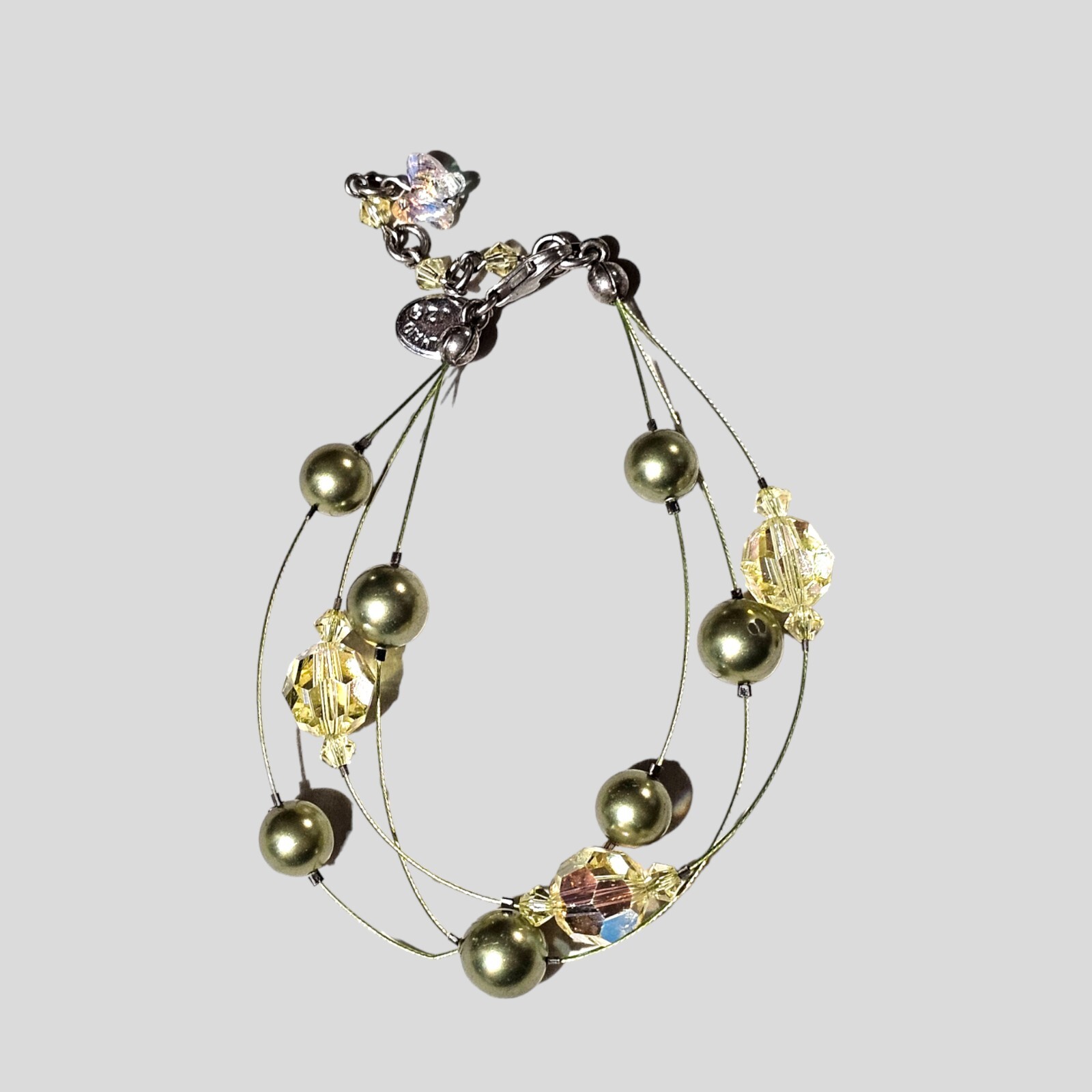 Pearl AB Crystal Floating Bracelet Vintage Pearlmaid JZ Silver Clasp Adjustable