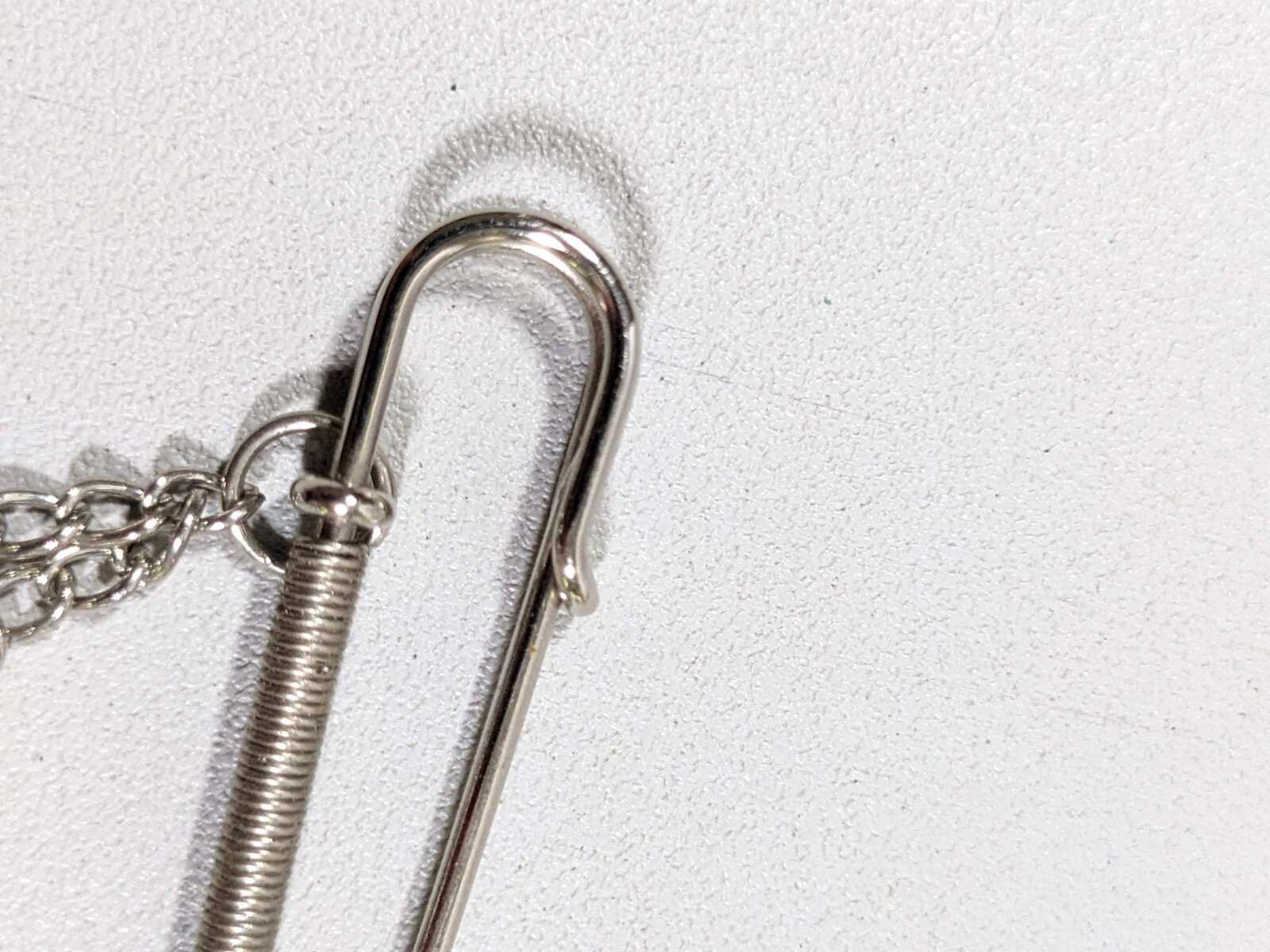 Silver Tone Safety Pin Brooch Charm Holder Black Bead with Chain