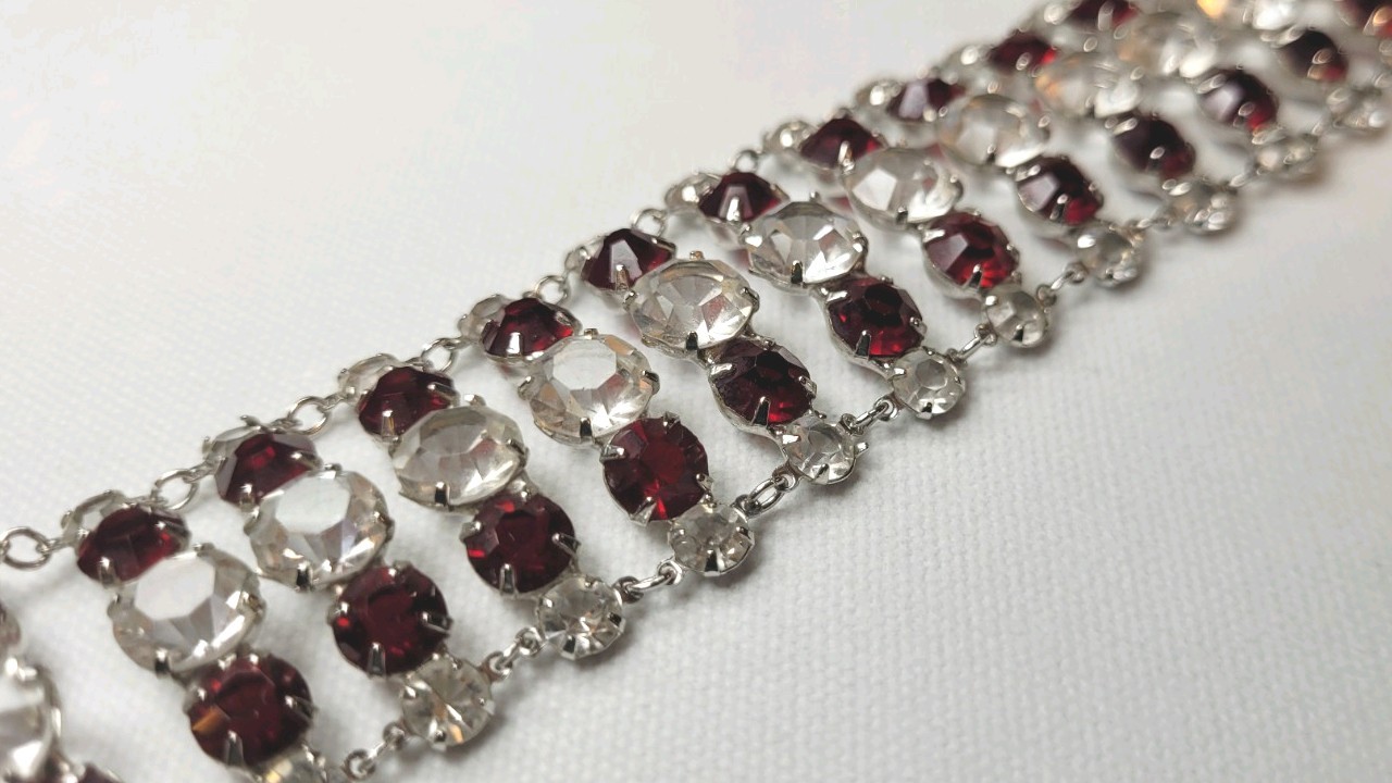 Elegant 7.5″ Estate Garnet & White Sapphire Color Bracelet 1/20 12k Gold 36.85gr