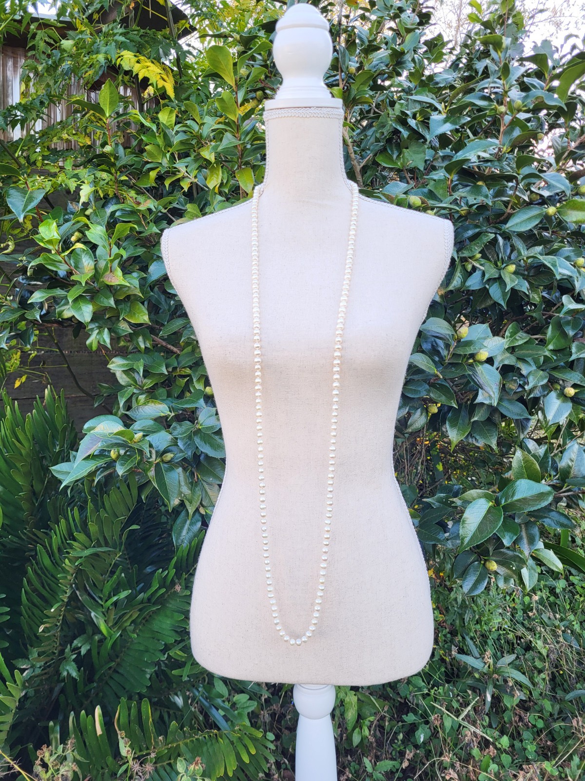 Vintage 52″ Long Single Strand 7-8mm Off White Pearl Necklace June Birthstone