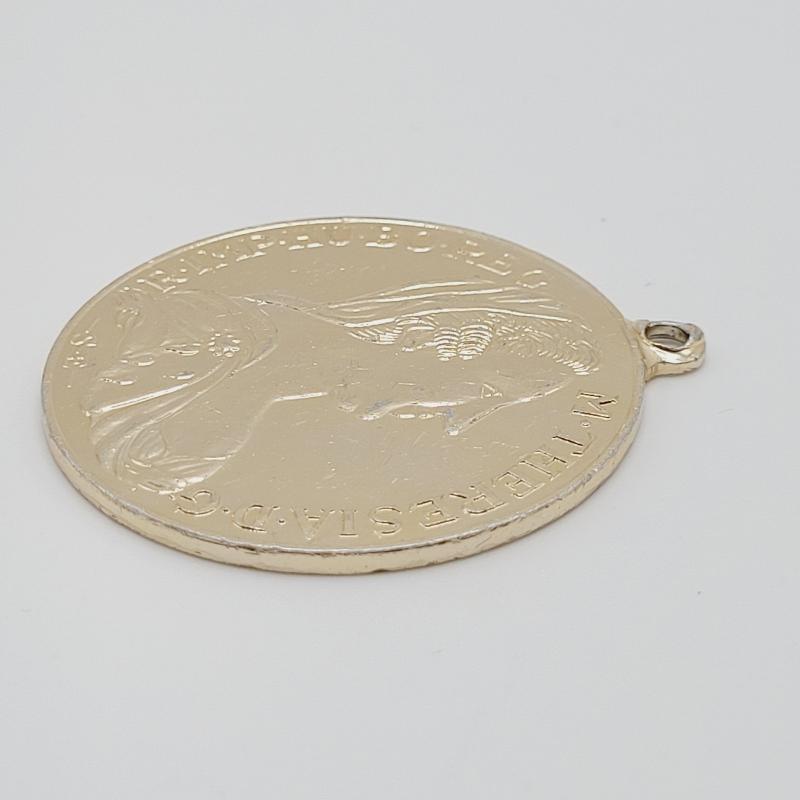 Maria Theresa Replica Token Medallion Coin Pendant Gold Tone Attached Bail