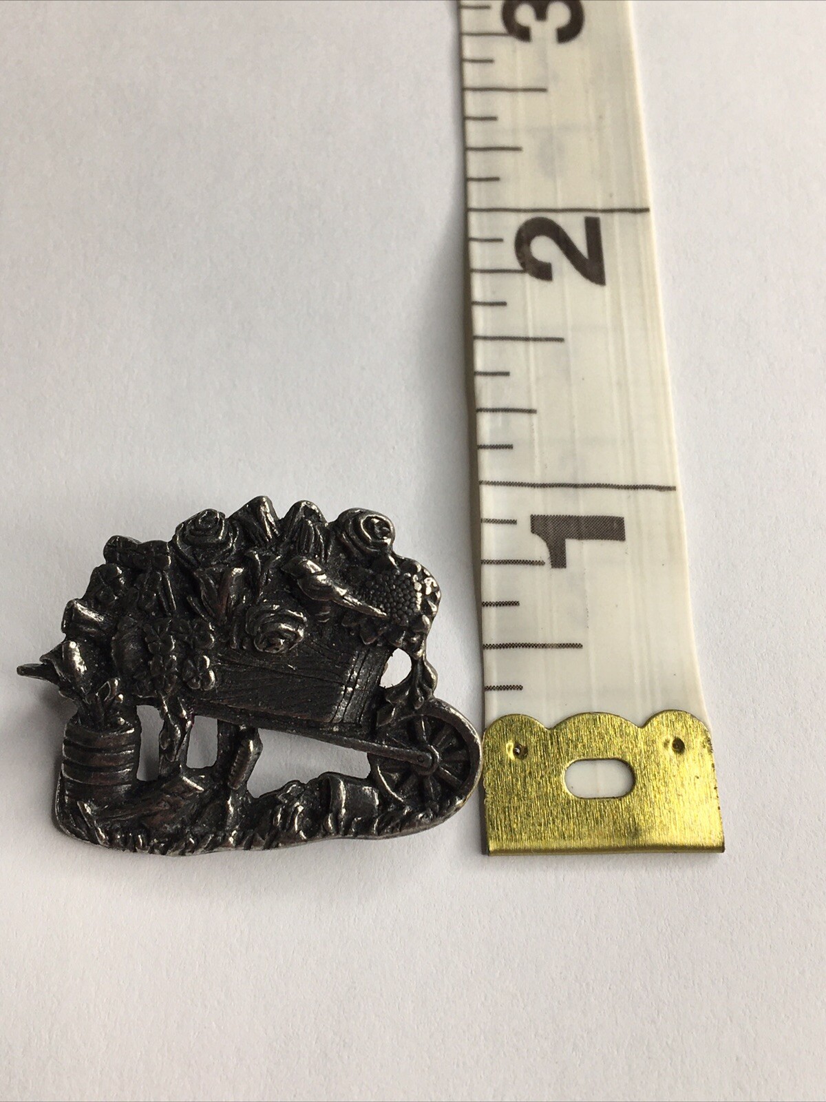 Birds & Blooms Brooch Pin Pewter Flower Wheelbarrow Granny Cottage Fairycore