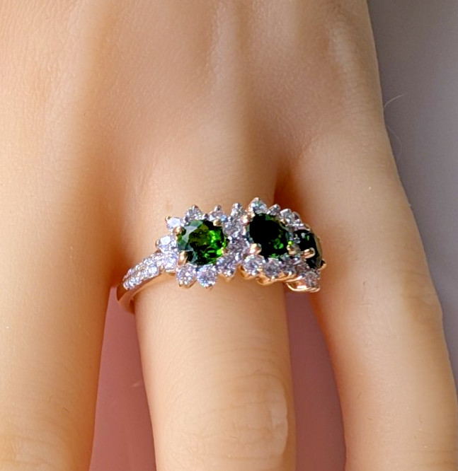 Diamond and Green Tourmaline 3 Stone Right Hand Ring 14K 2.5 Carats – Size 7-1/2