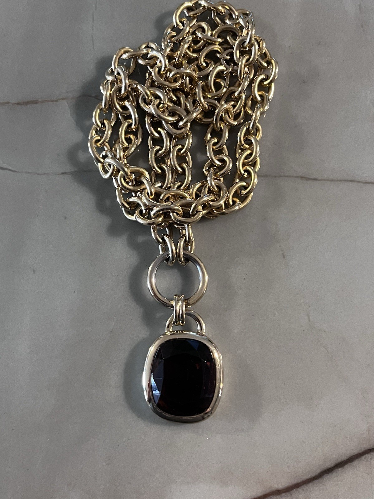 Joan Rivers Signature Pendant Necklace Large Amber Color Stone Cushion Cut