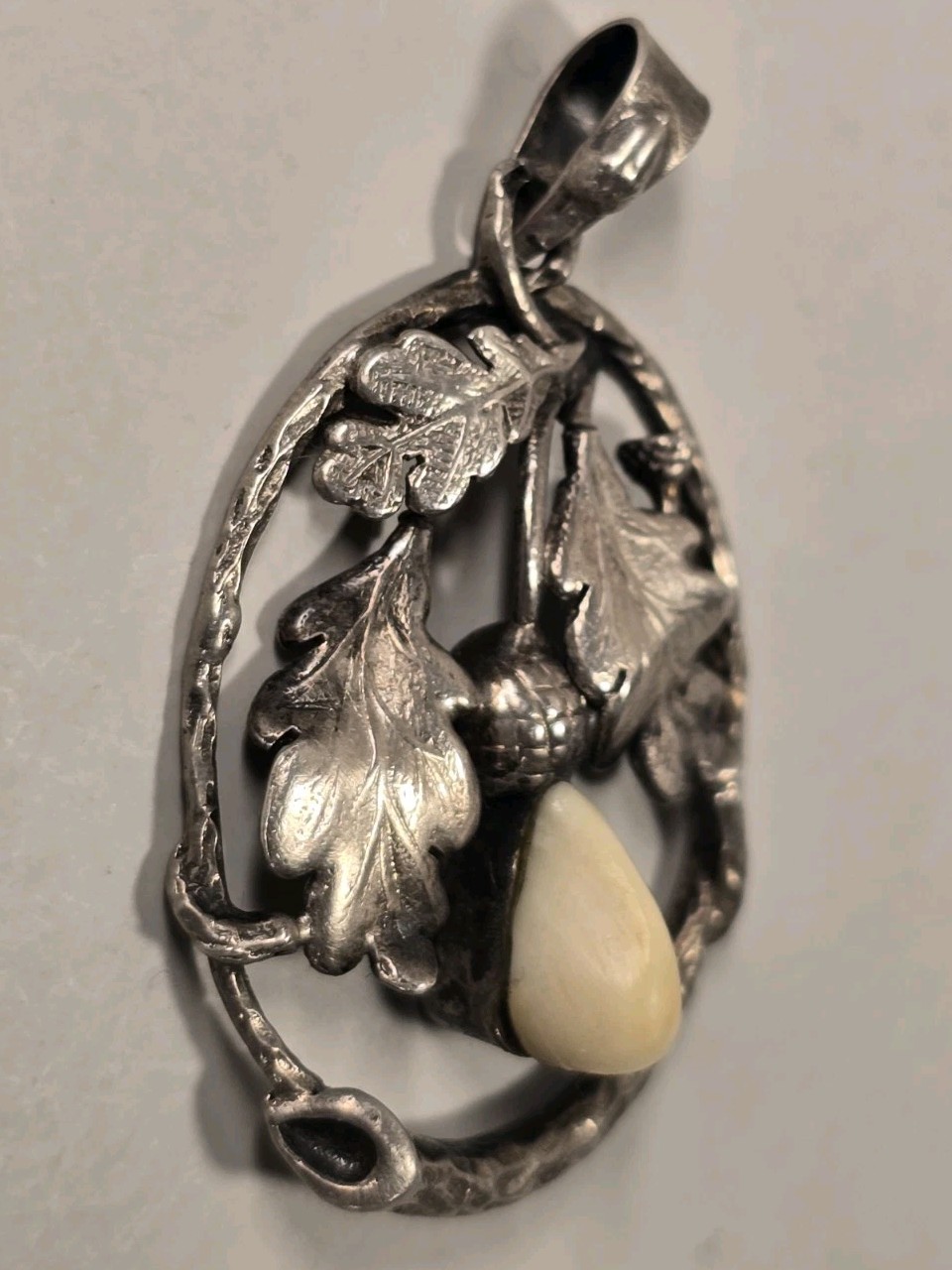 Antique Victorian Sterling Silver Pendant “An Acorn In Oak Leaves” – 35mm x 26mm
