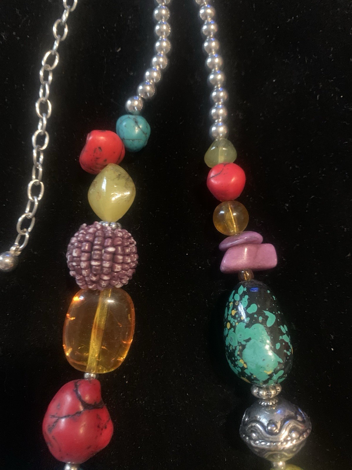 Vintage Pretty HSN Mixed Chunky Beads Stones Silver Tone Multi Color Necklace