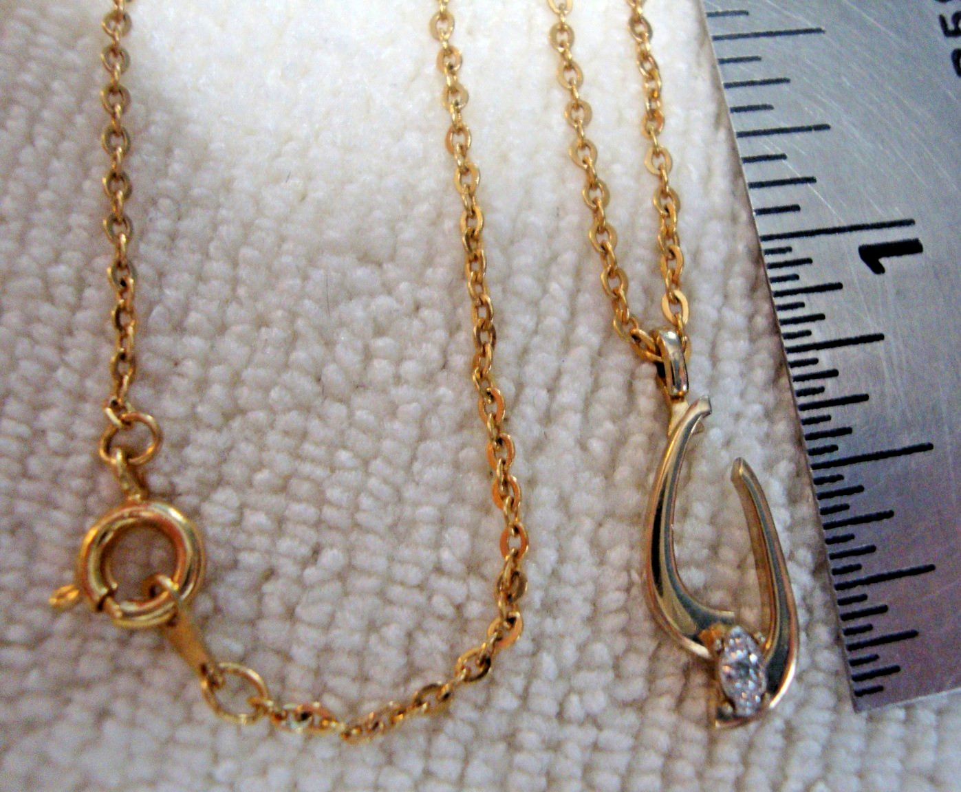Vintage 14K Gold Filled Solitaire Pendant Faux Diamond Signed DEC with 17″ Chain