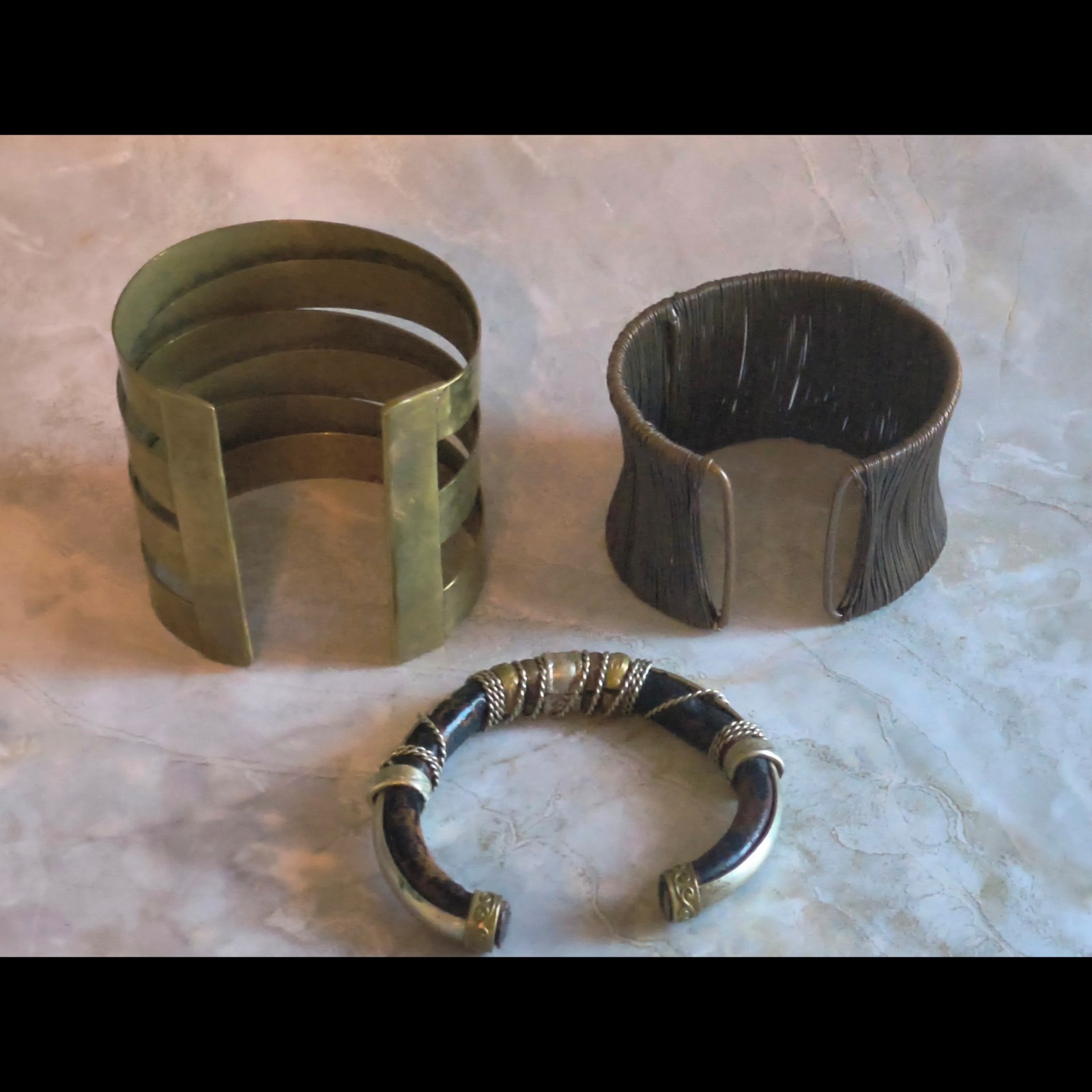 Vintage Artisan Ethnic Tribal Boho Wide Cuff Bracelet Lot Brass Silver Copper