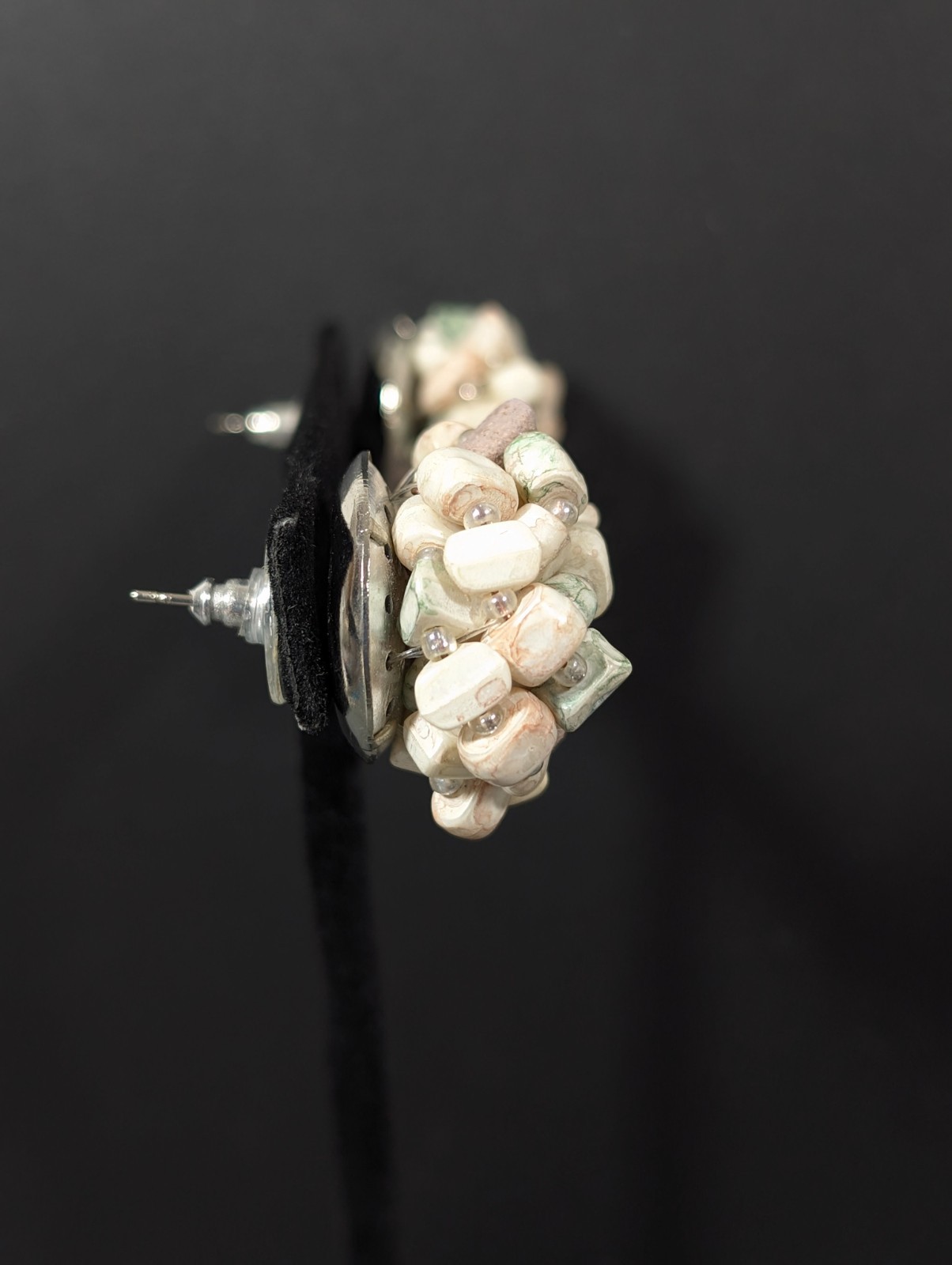 Vintage Pastel Faux Stone Beaded Cluster Round Earrings Pierced Acrylic