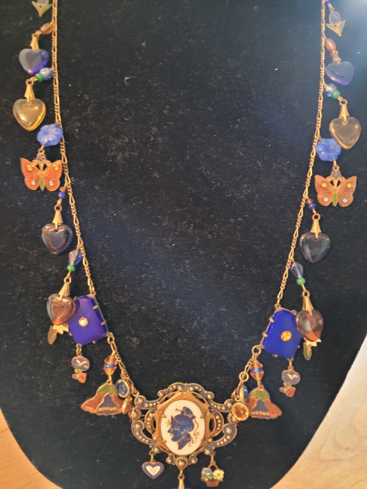 Vintage Glass Works Studio Glass Hearts Enamel Charm Necklace FABULOUS!!