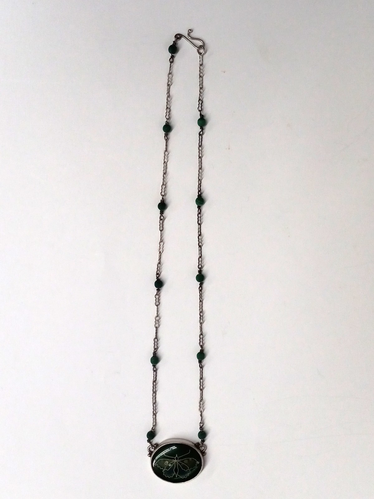 SIGNED TONI STRASSLER CLOISENNE PENDANT NECKLACE BUTTERFLY 9/1978