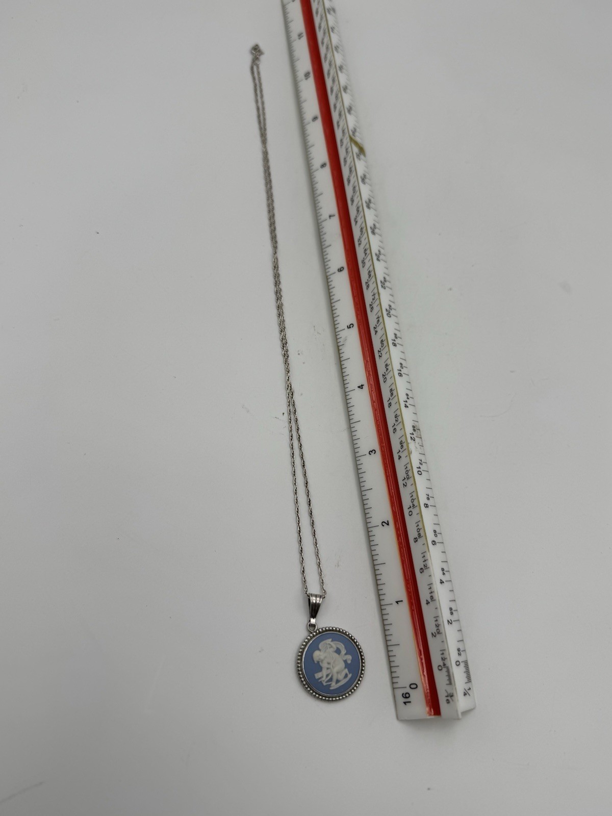 Vintage Wedgwood Blue Jasperware Cupid Signed Pendant Necklace Silver England