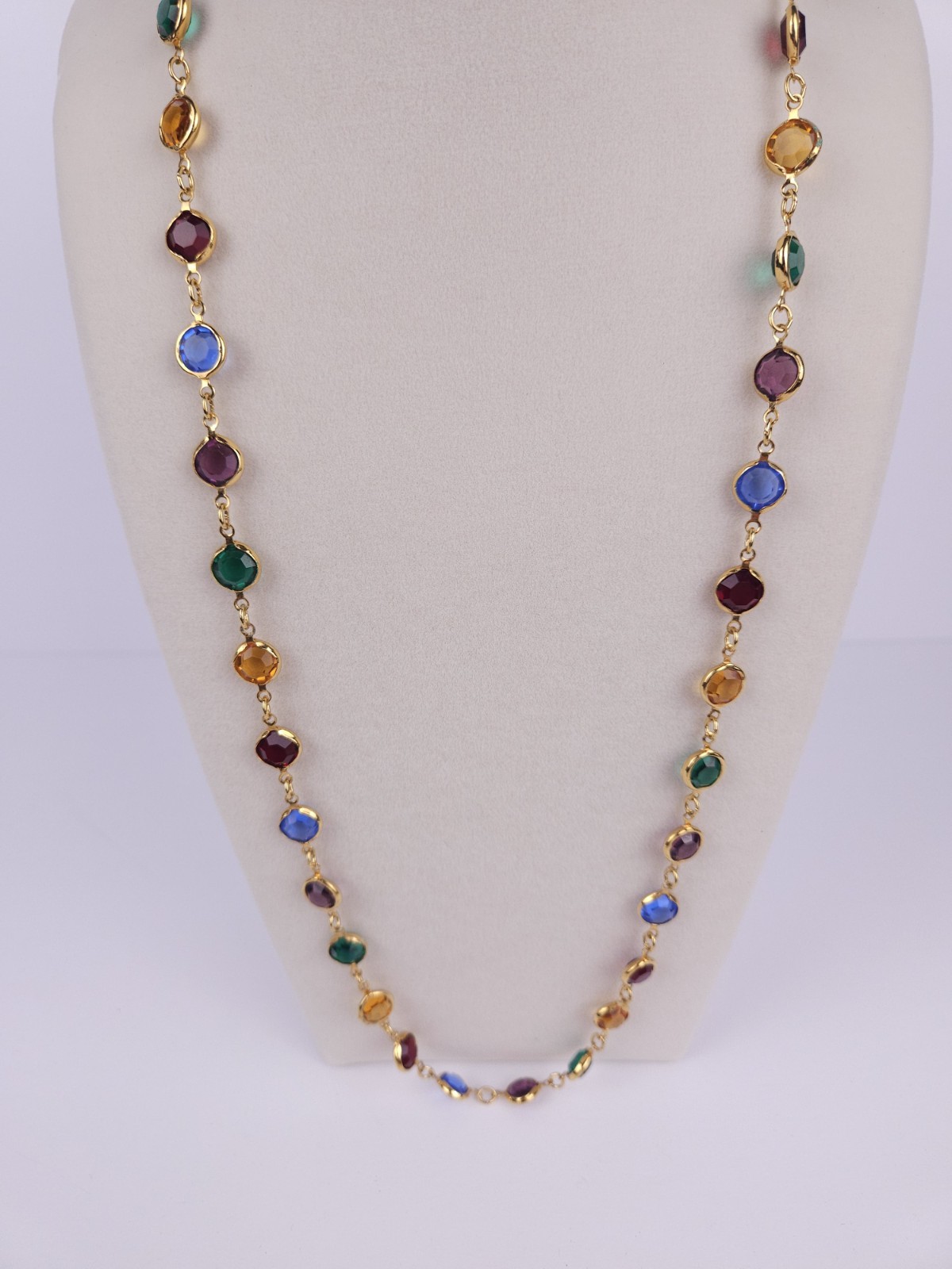 Vintage Austrian USA Colorful Crystal Goldtone Bezel Necklace Bracelet Set