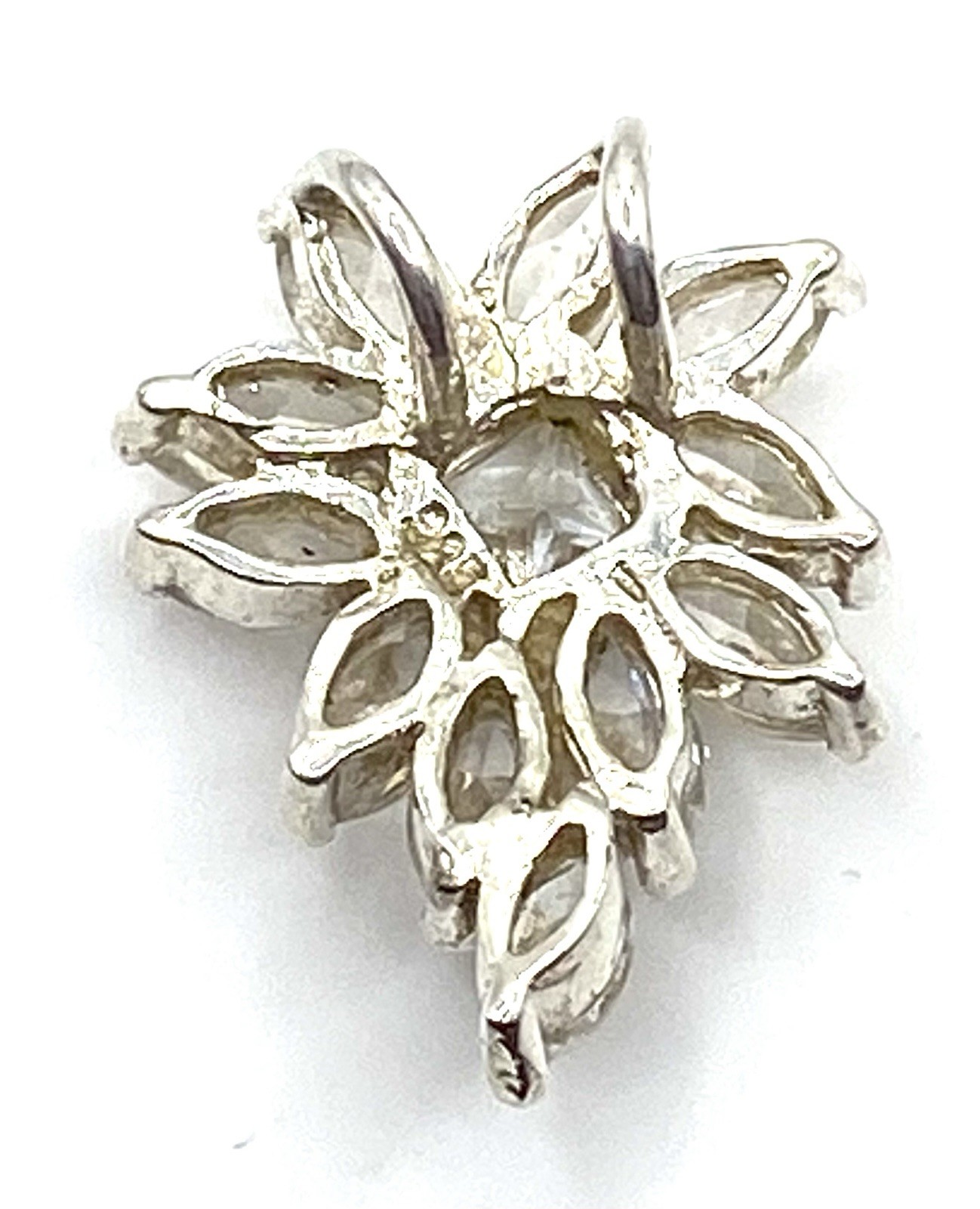 Vintage Sterling Silver CZ Flower Sparkling Pendant 1” Long