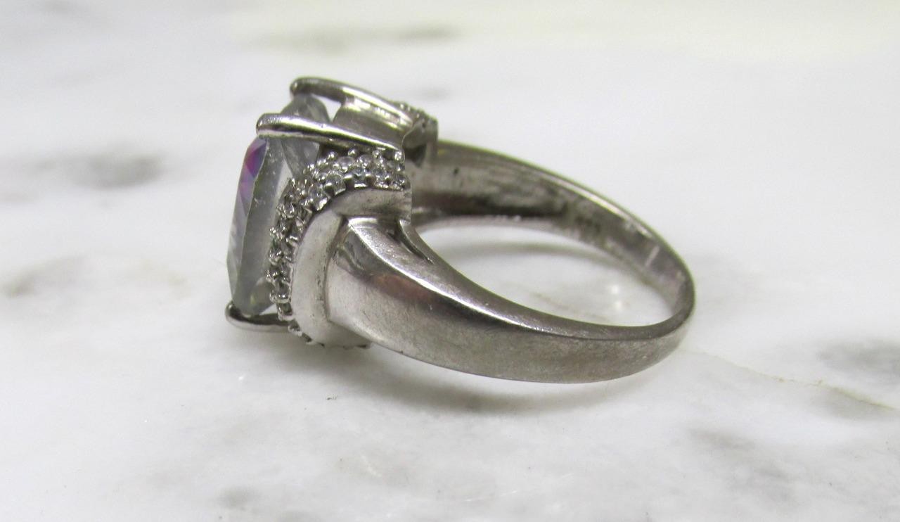 Mystic Topaz & Clear Stone Sterling Silver Cocktail Ring Sz 6.25 ~ 5.7g ~ 4-C347