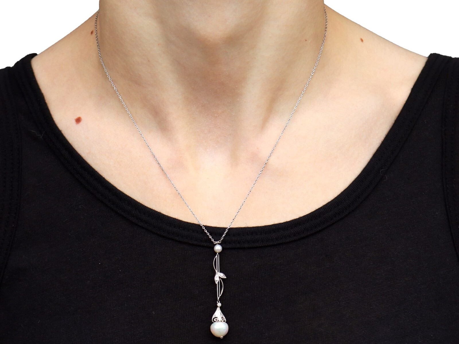 Antique Natural Pearl and Diamond, Platinum Pendant Circa 1910