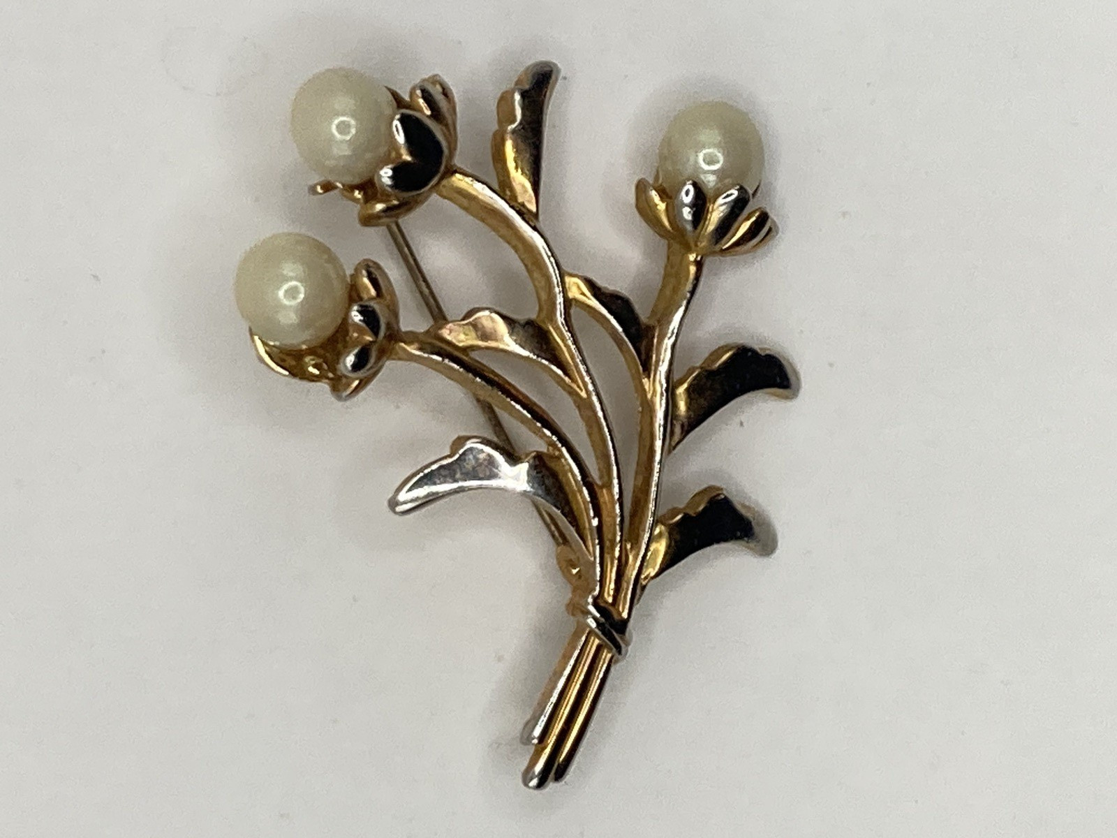 Vintage Gold-tone Faux Pearl Floral Bouquet Brooch